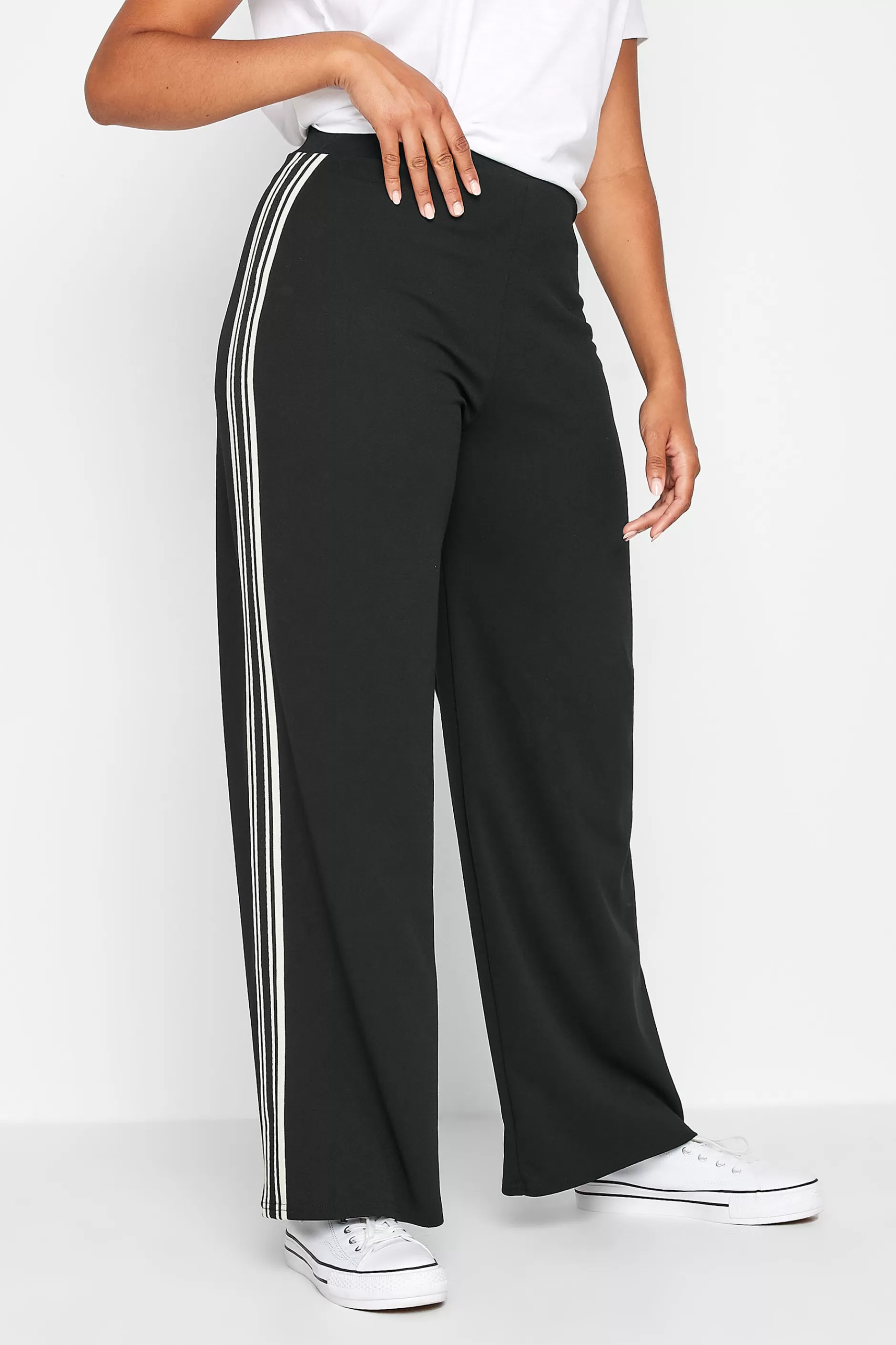 Women M&Co Wide Leg Trousers> Womens Black Side Stripe Wide Leg Trousers