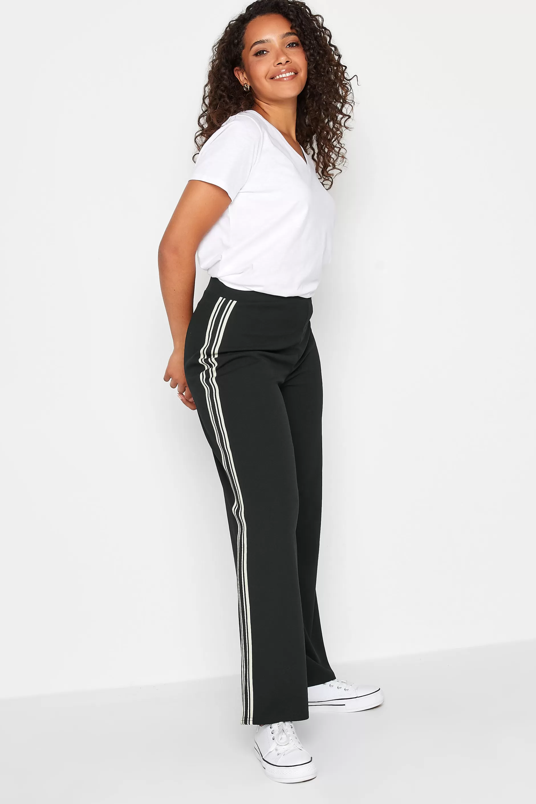 Women M&Co Wide Leg Trousers> Womens Black Side Stripe Wide Leg Trousers