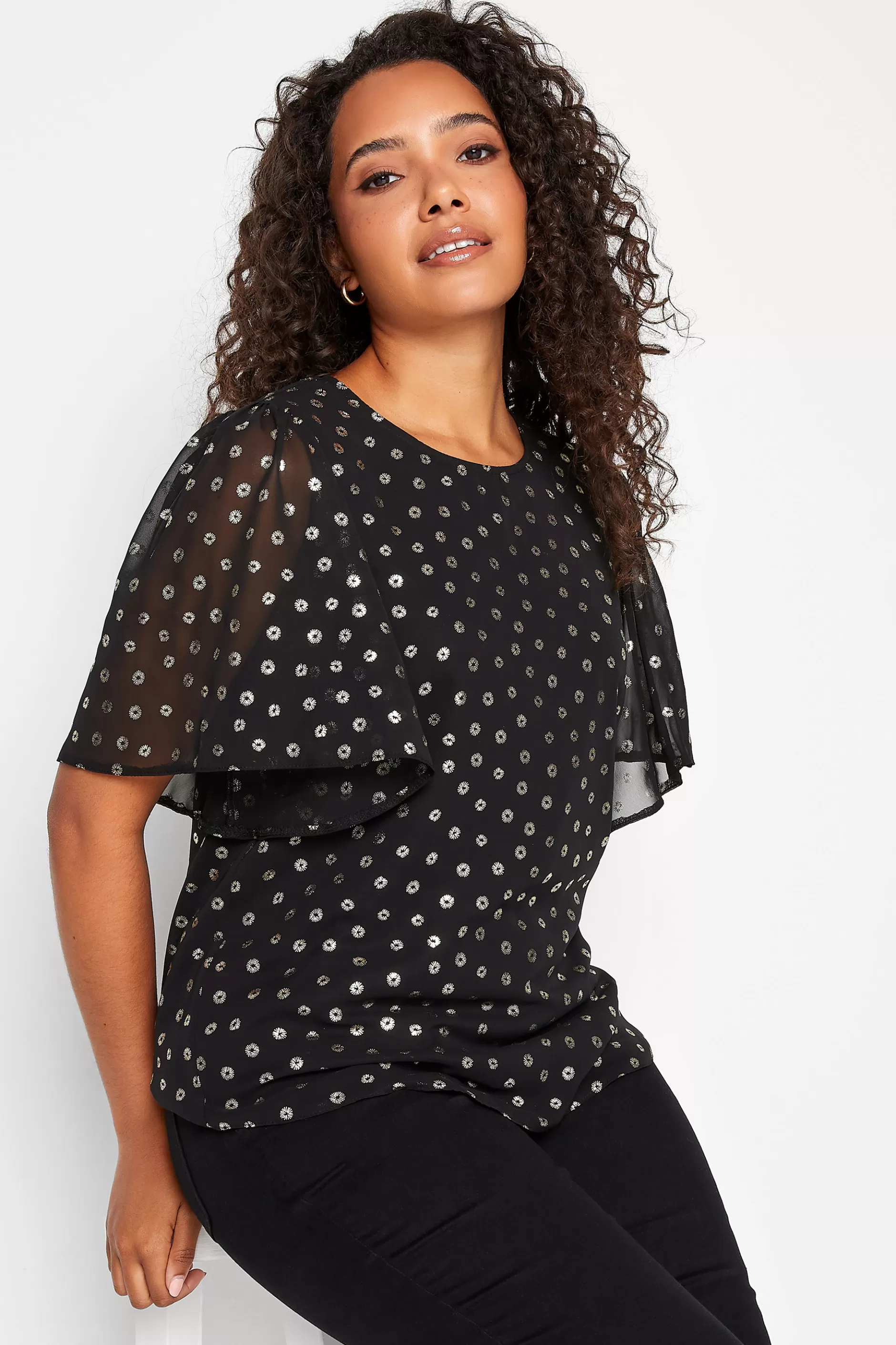 Women M&Co Blouses> Womens Black Spot Print Blouse