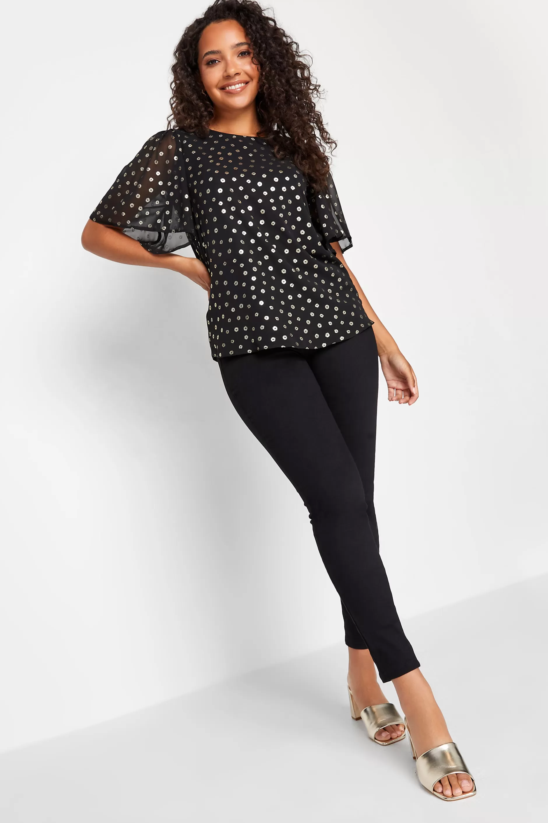 Women M&Co Blouses> Womens Black Spot Print Blouse