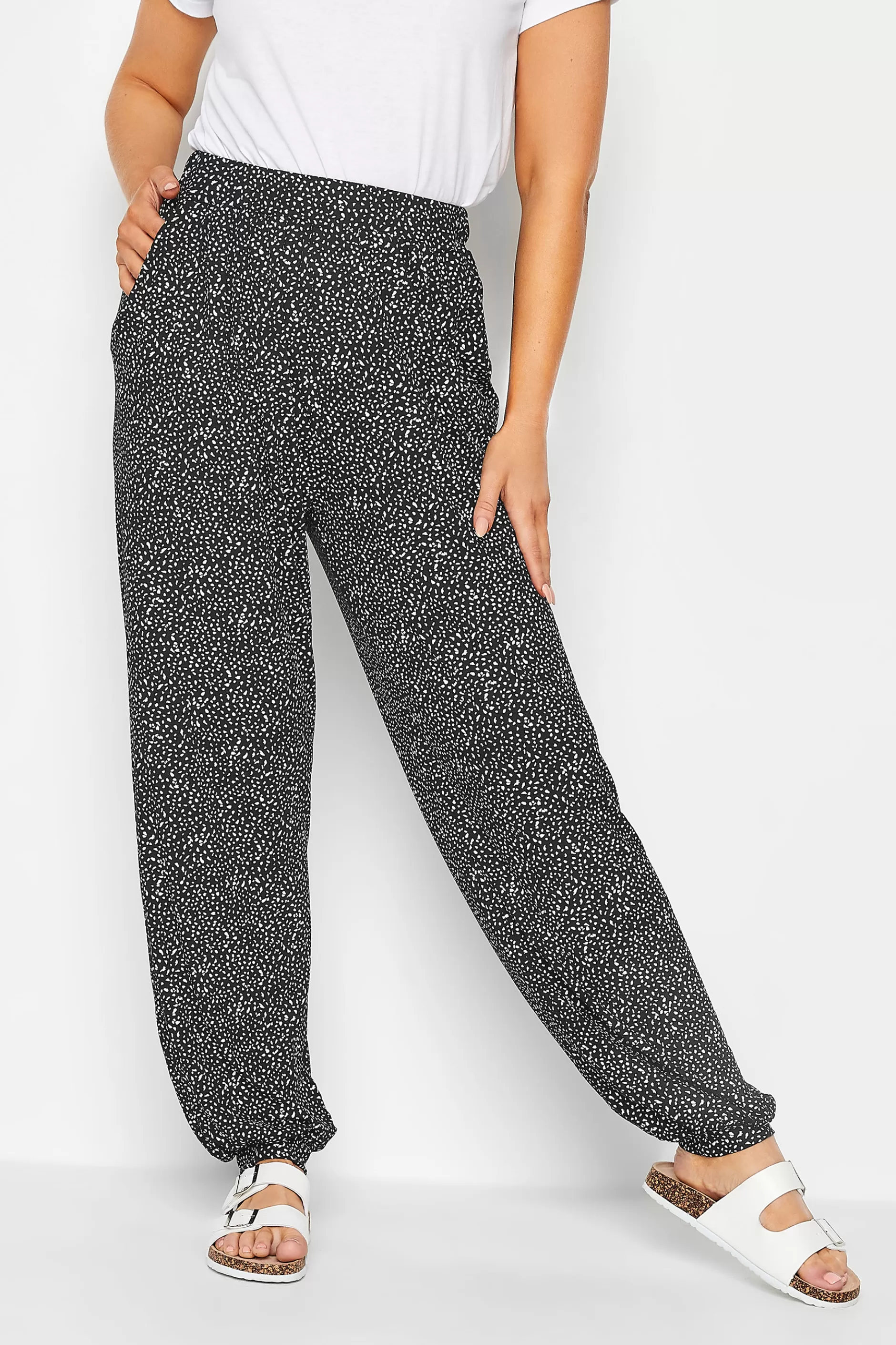 Women M&Co Trousers> Womens Black Spot Print Harem Trousers