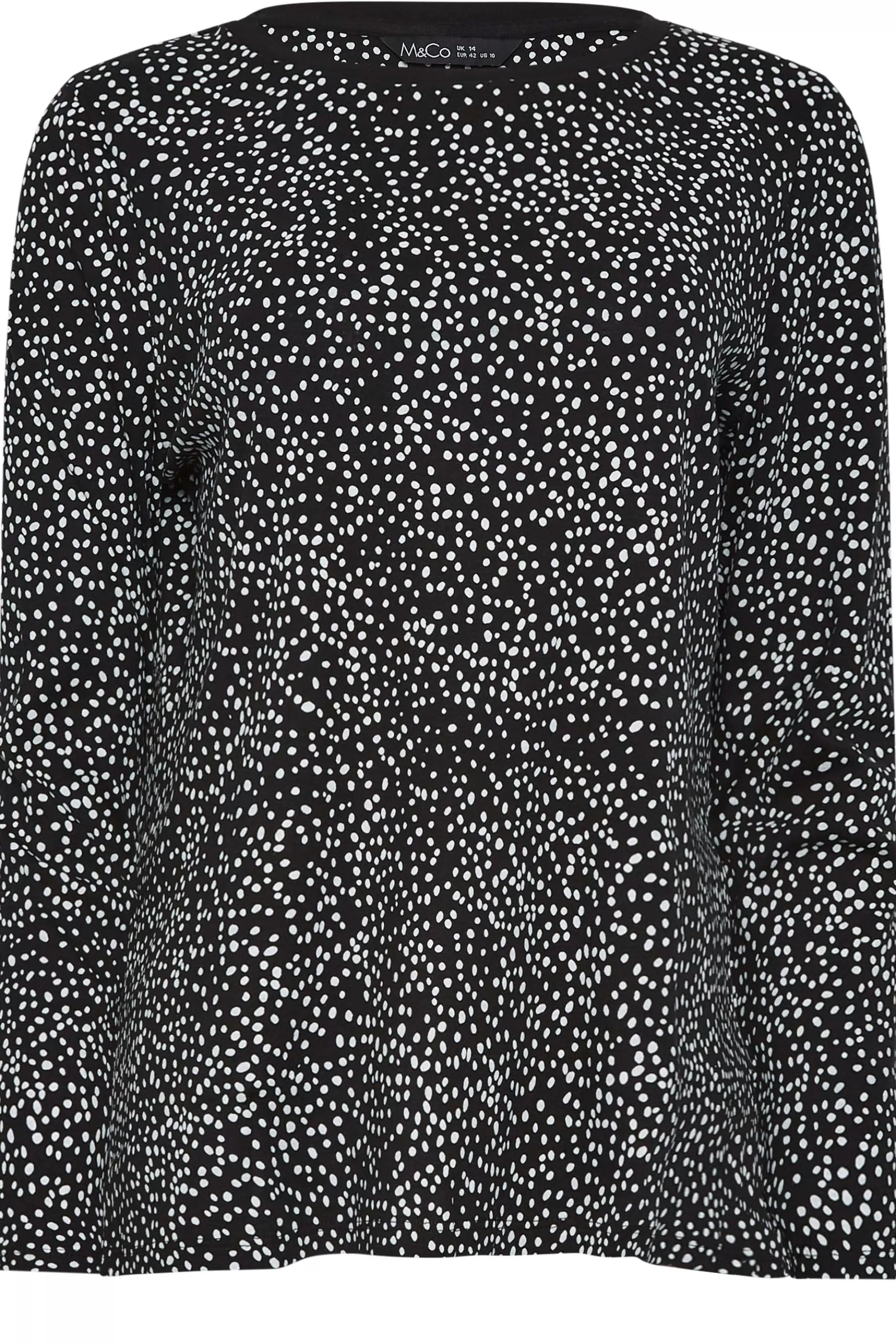 Women M&Co Long Sleeve Tops> Womens Black Spot Print Long Sleeve Cotton Top