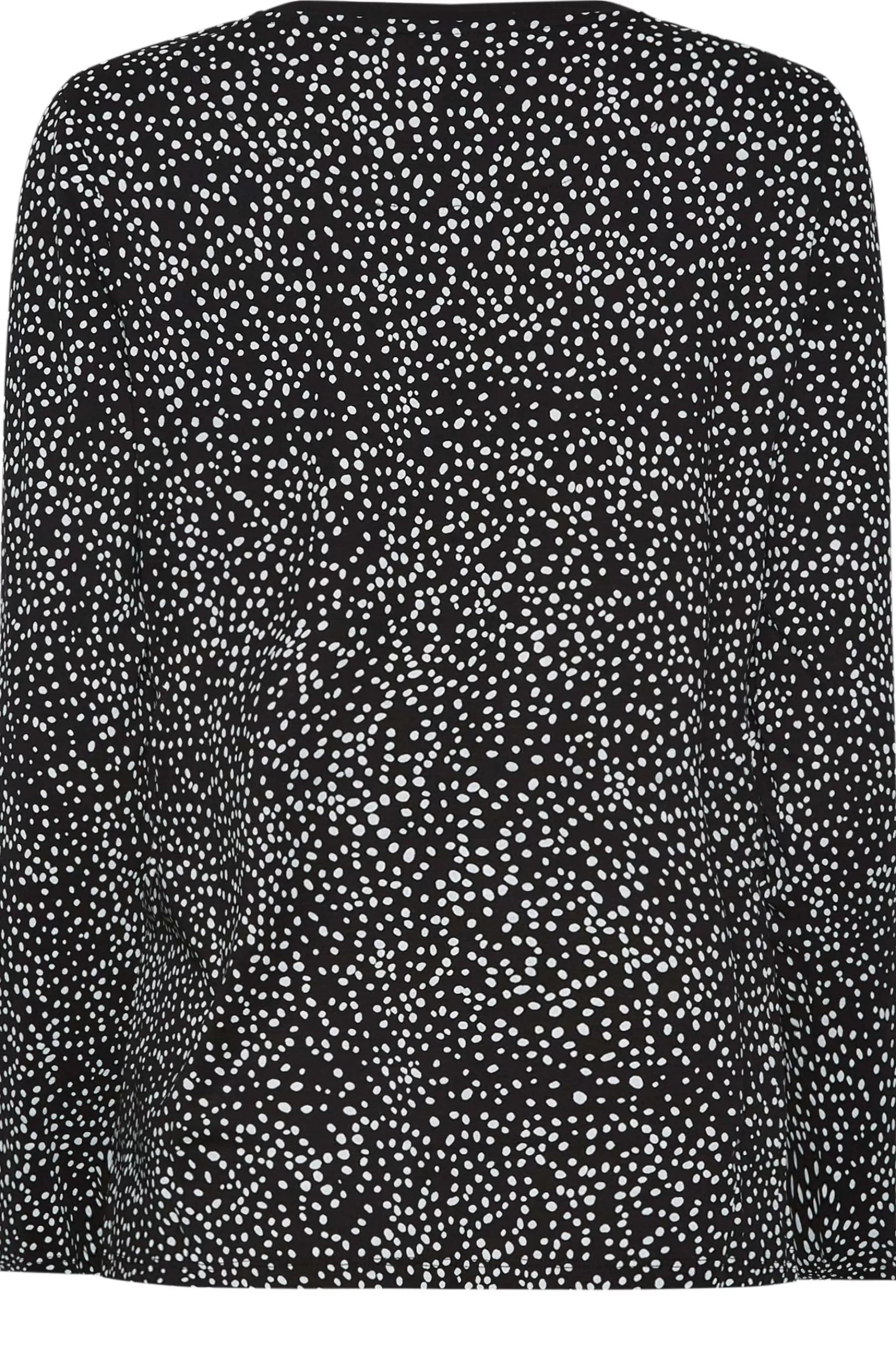 Women M&Co Long Sleeve Tops> Womens Black Spot Print Long Sleeve Cotton Top