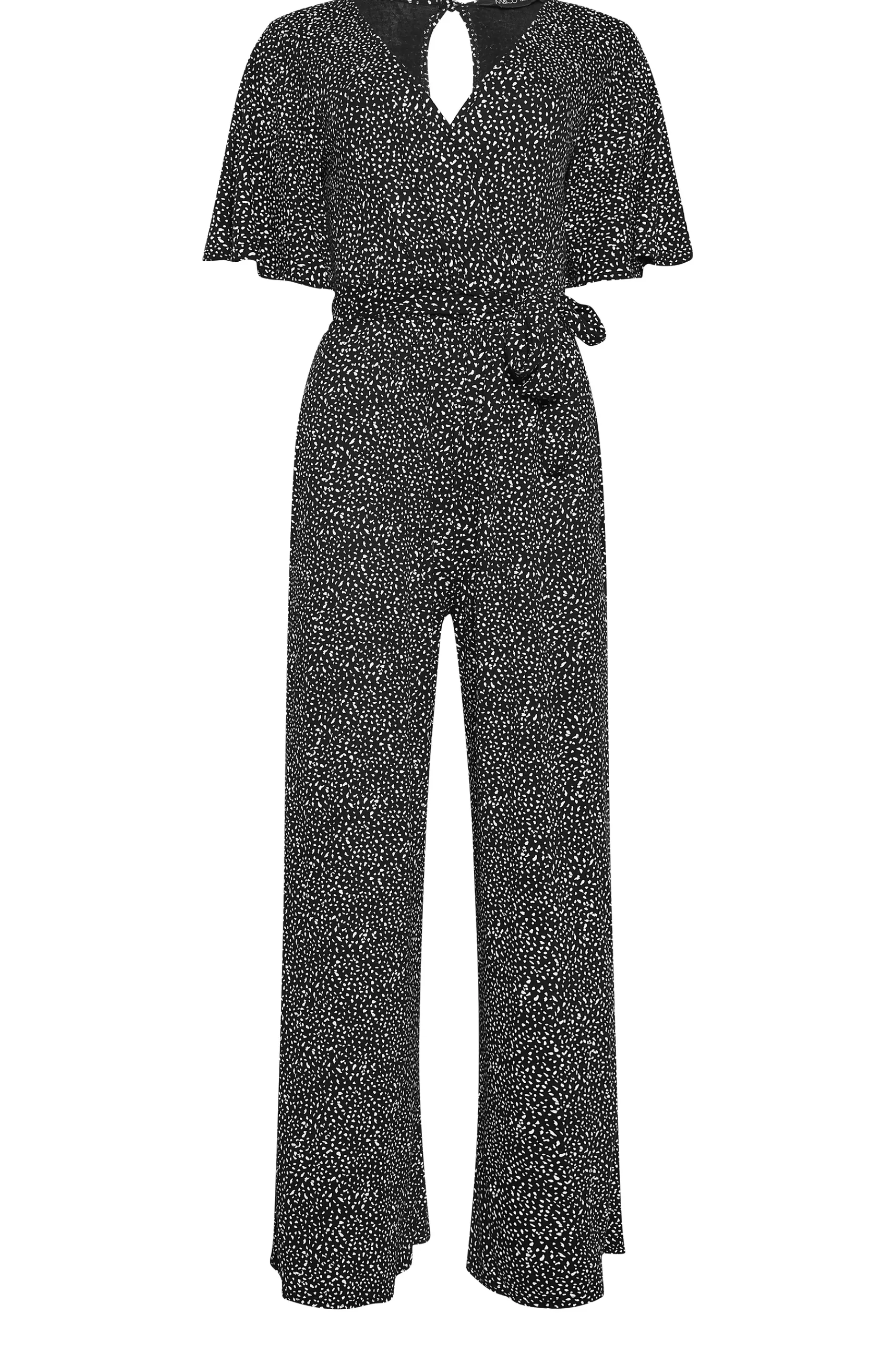 Women M&Co Maxi Dresses> Womens Black Spot Print Wrap Wide Leg Jumpsuit