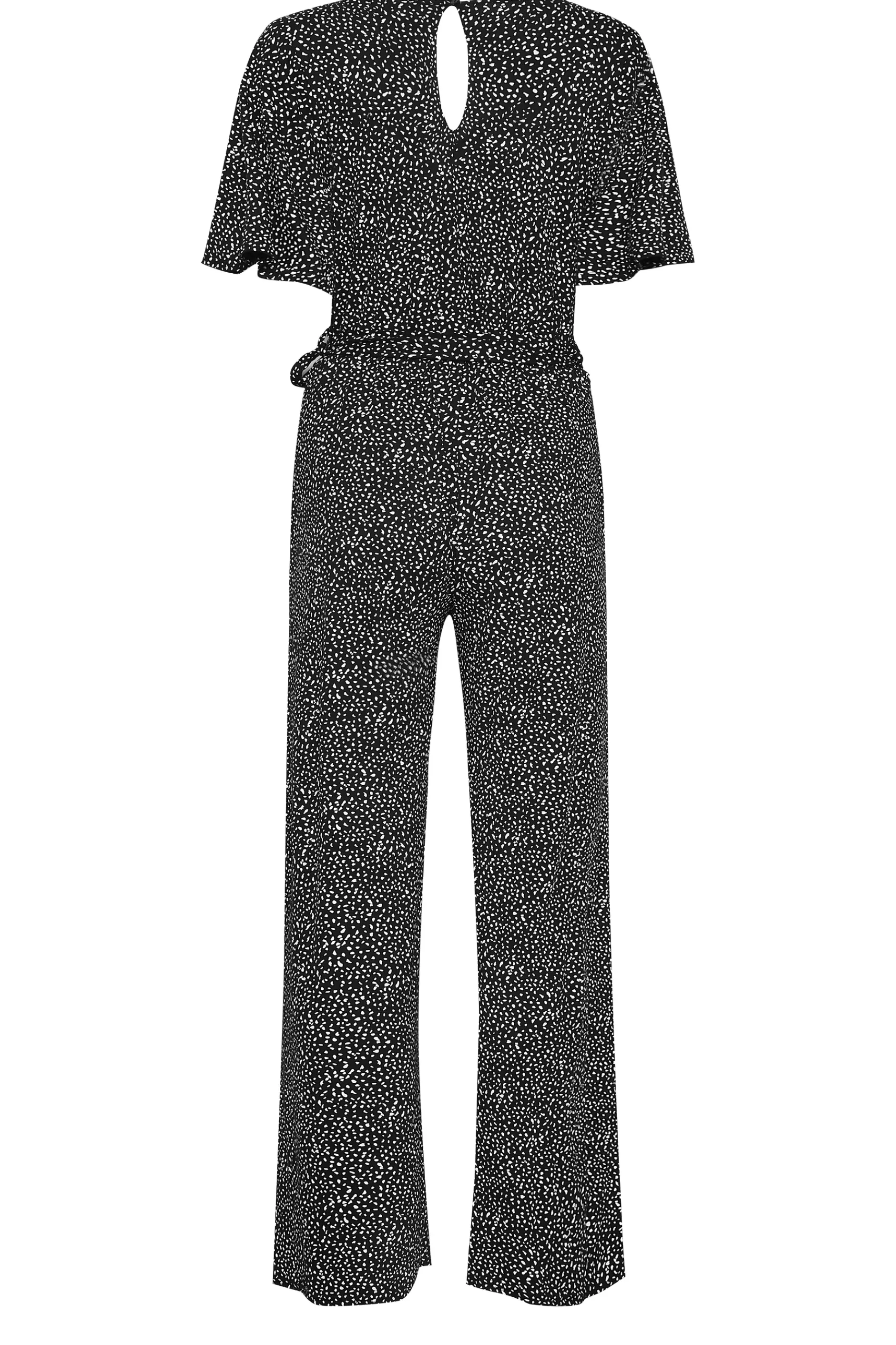 Women M&Co Maxi Dresses> Womens Black Spot Print Wrap Wide Leg Jumpsuit