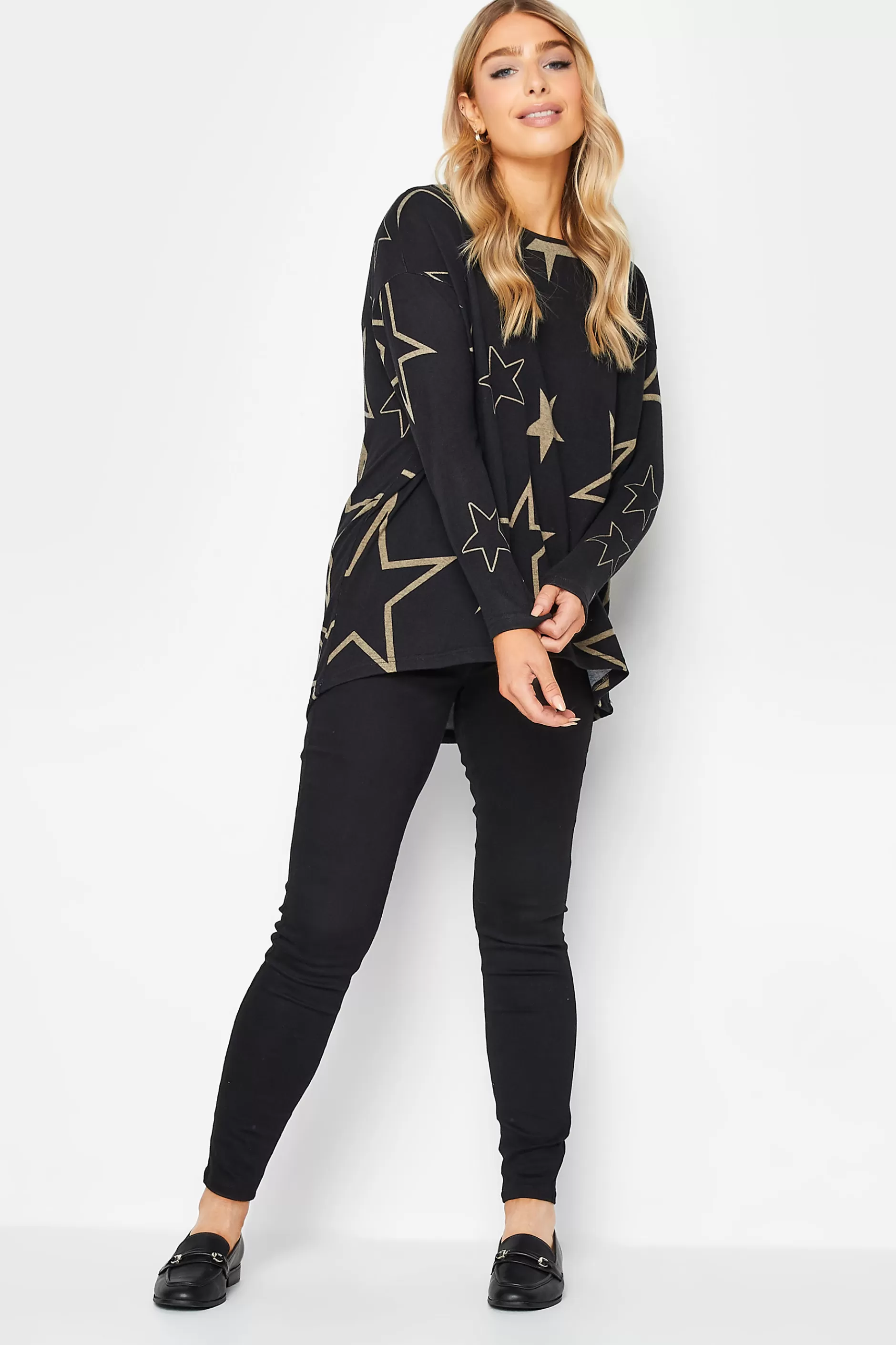 Women M&Co Long Sleeve Tops> Womens Black Star Print Jumper