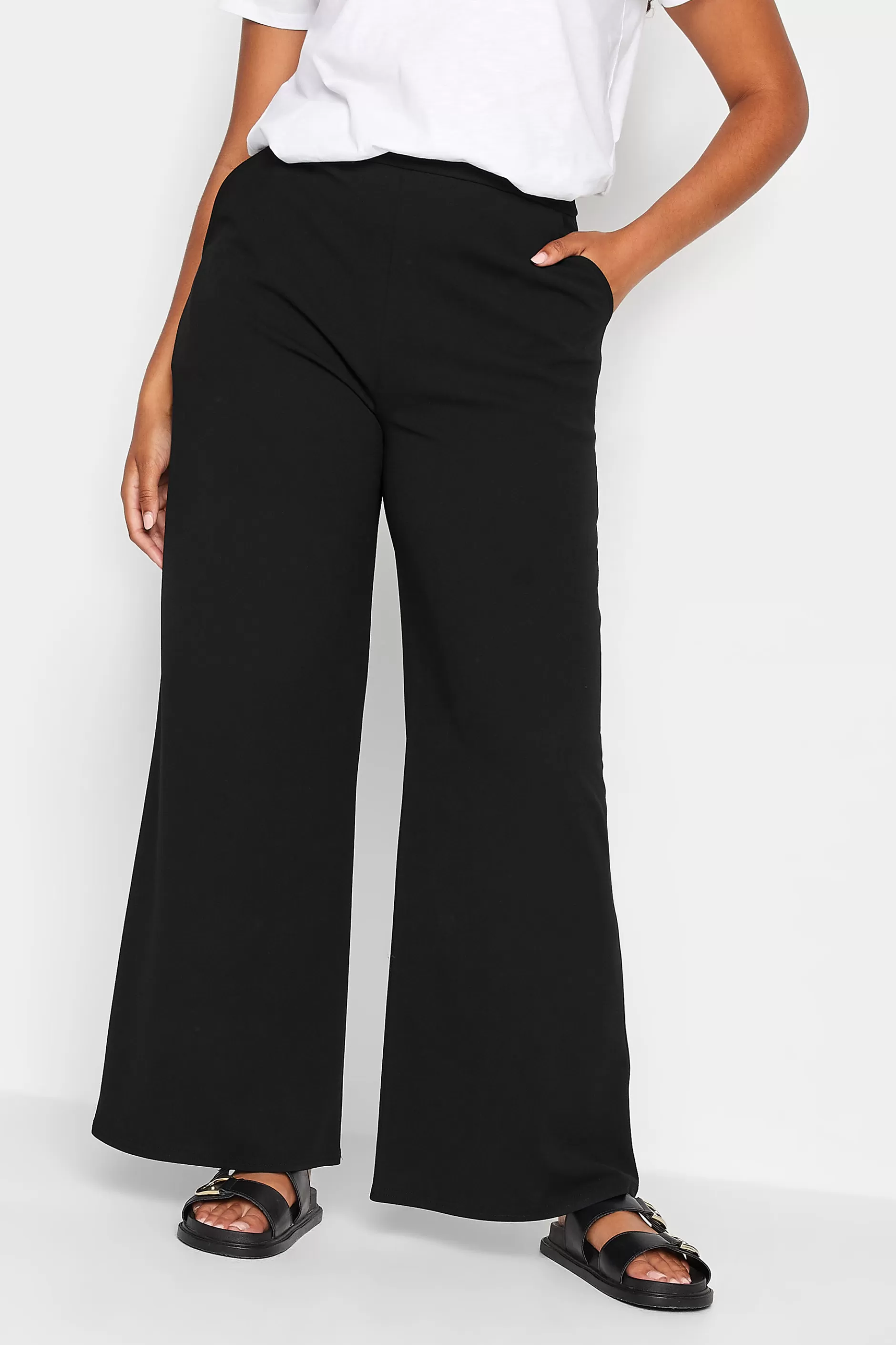 Women M&Co Wide Leg Trousers> Womens Black Stretch Scuba Wide Leg Trousers