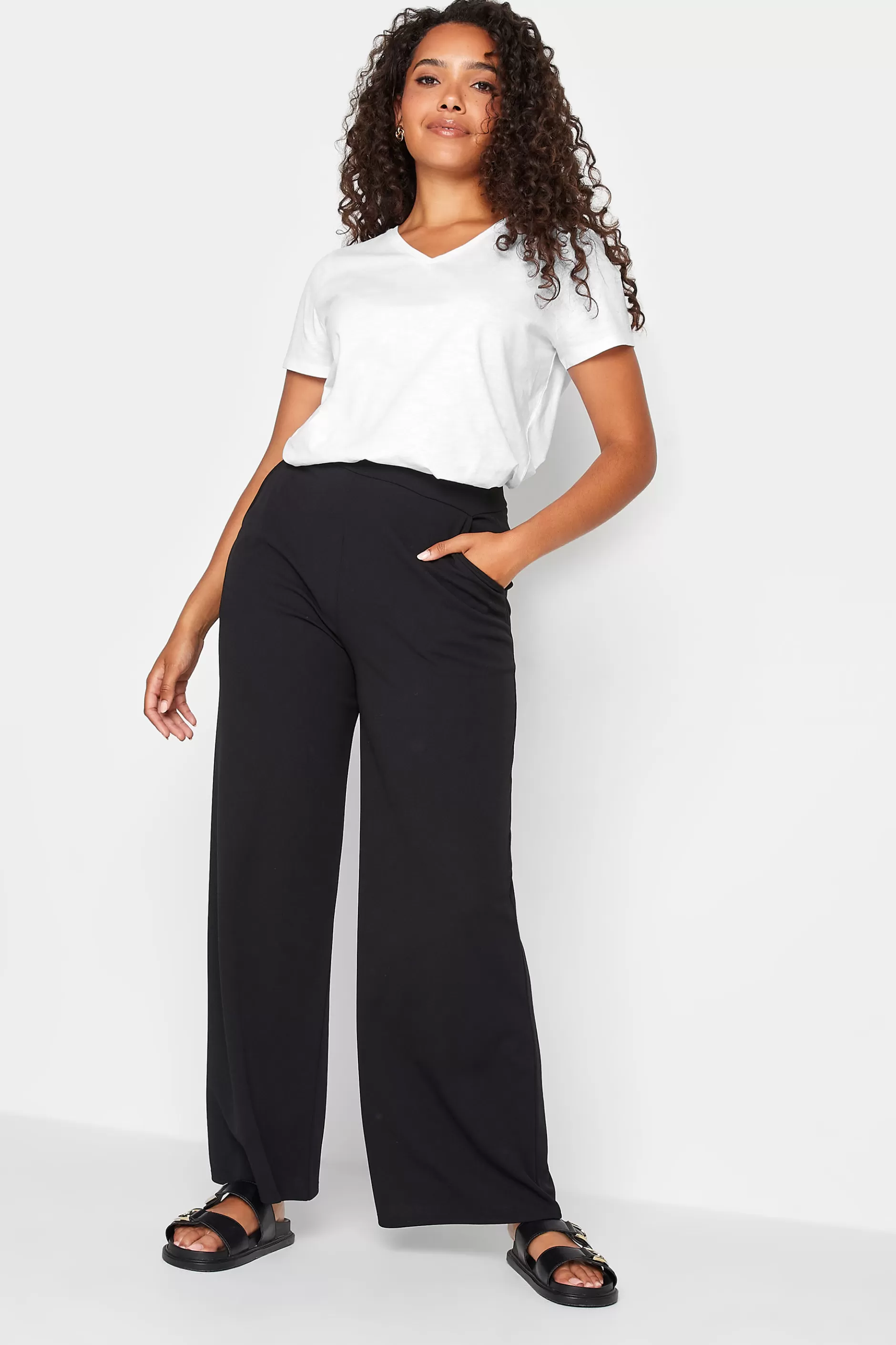 Women M&Co Wide Leg Trousers> Womens Black Stretch Scuba Wide Leg Trousers