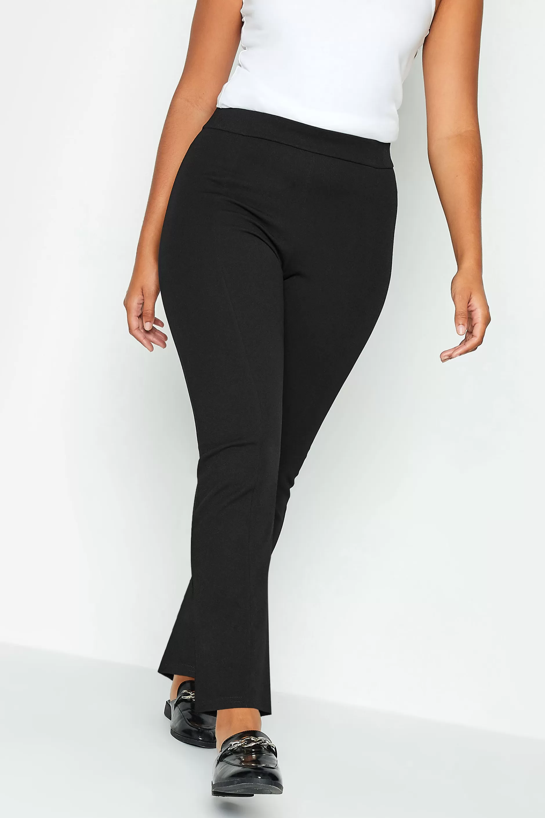 Women M&Co Trousers> Womens Black Stretch Tapered Trousers