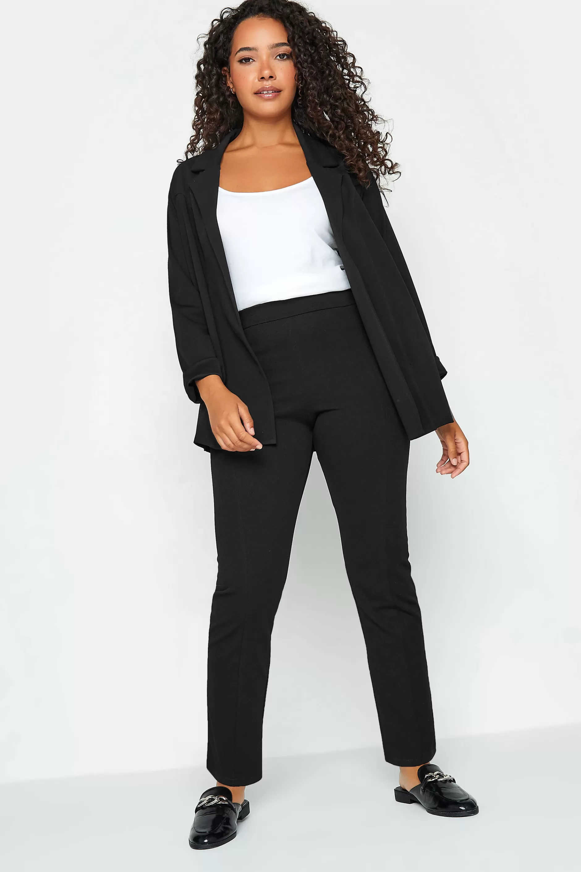 Women M&Co Trousers> Womens Black Stretch Tapered Trousers