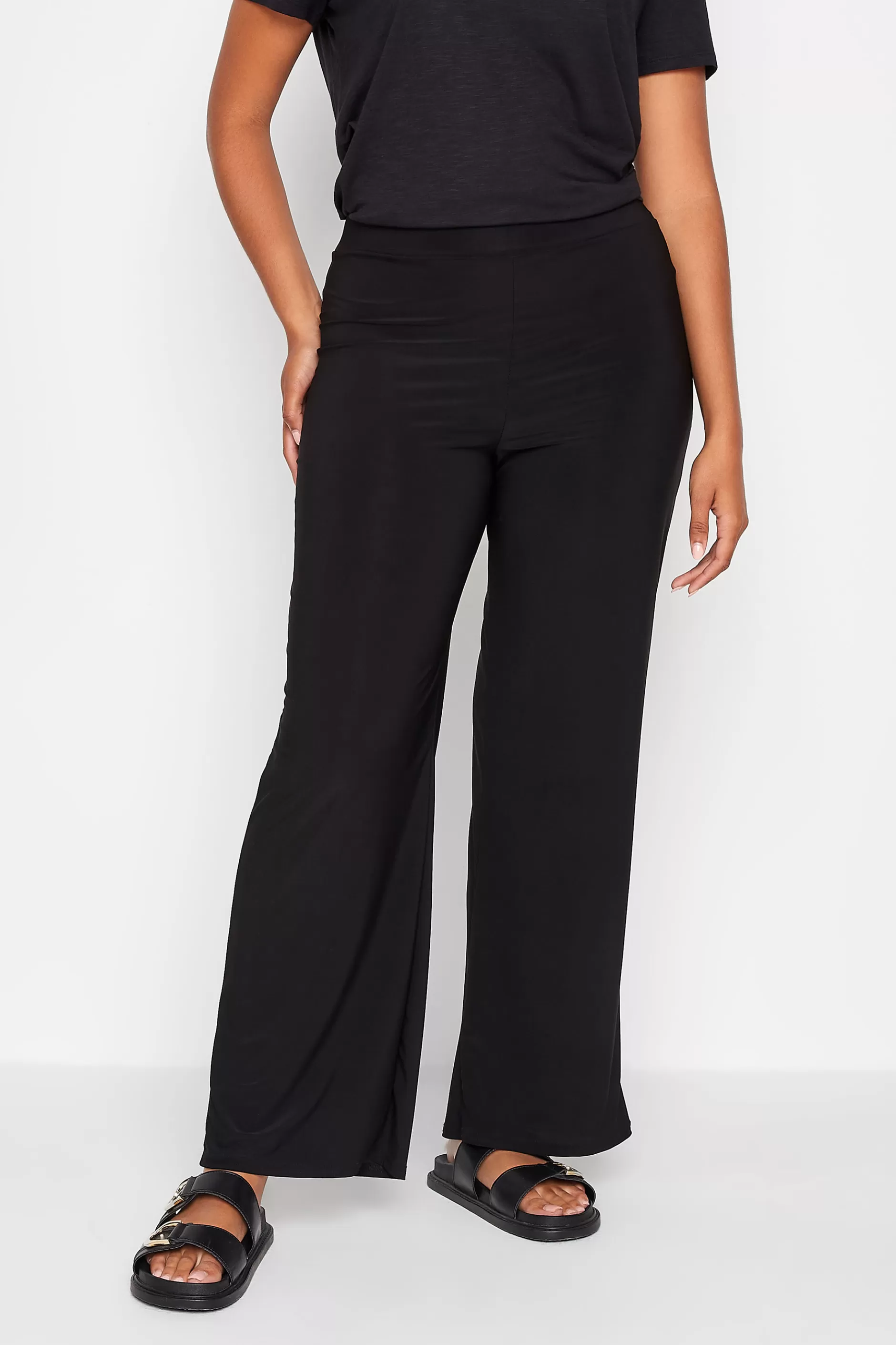 Women M&Co Wide Leg Trousers> Womens Black Stretch Wide Leg Trousers