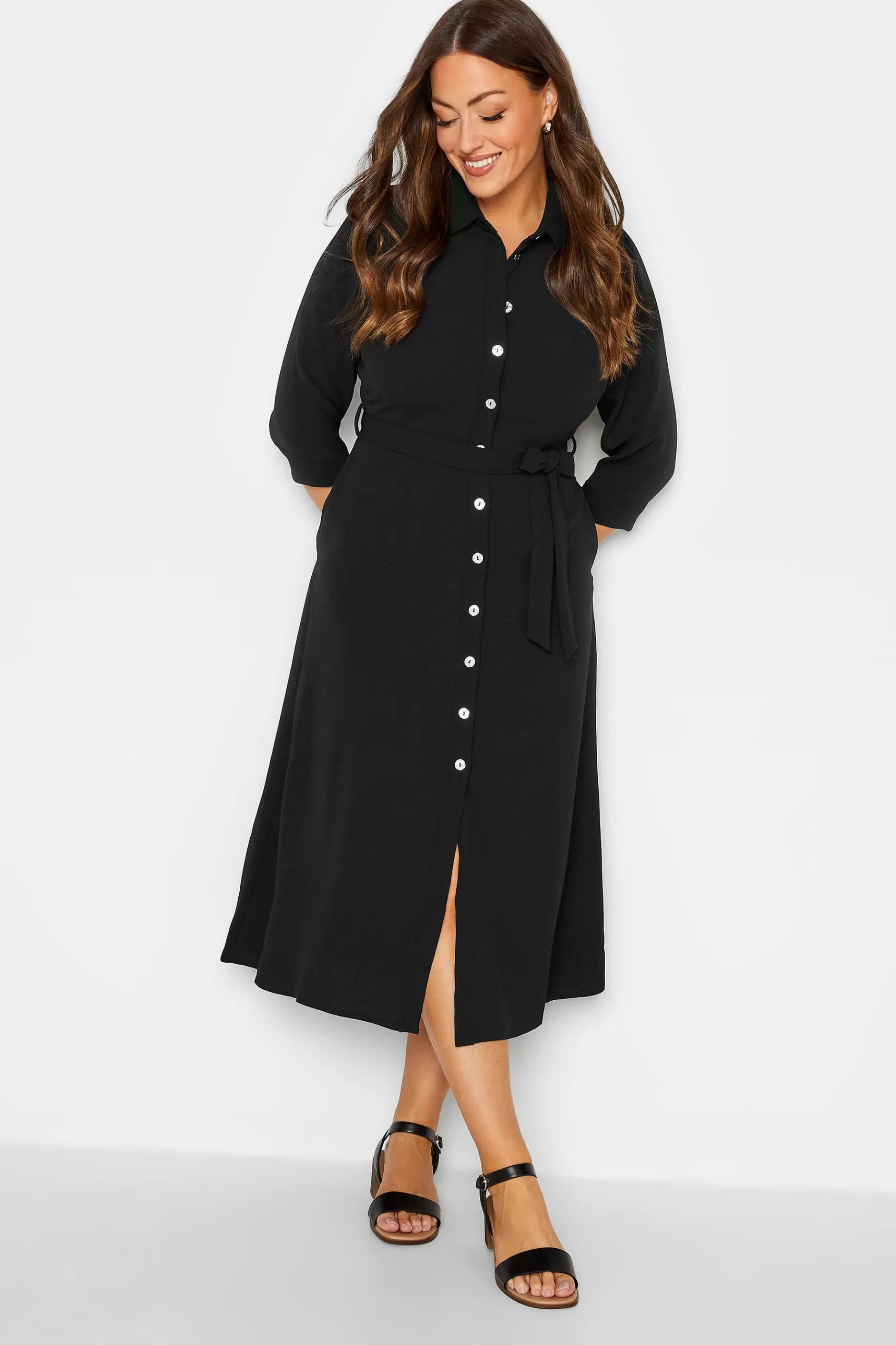 Women M&Co Shirt Dresses> Womens Black Textured Black Shirt Dress