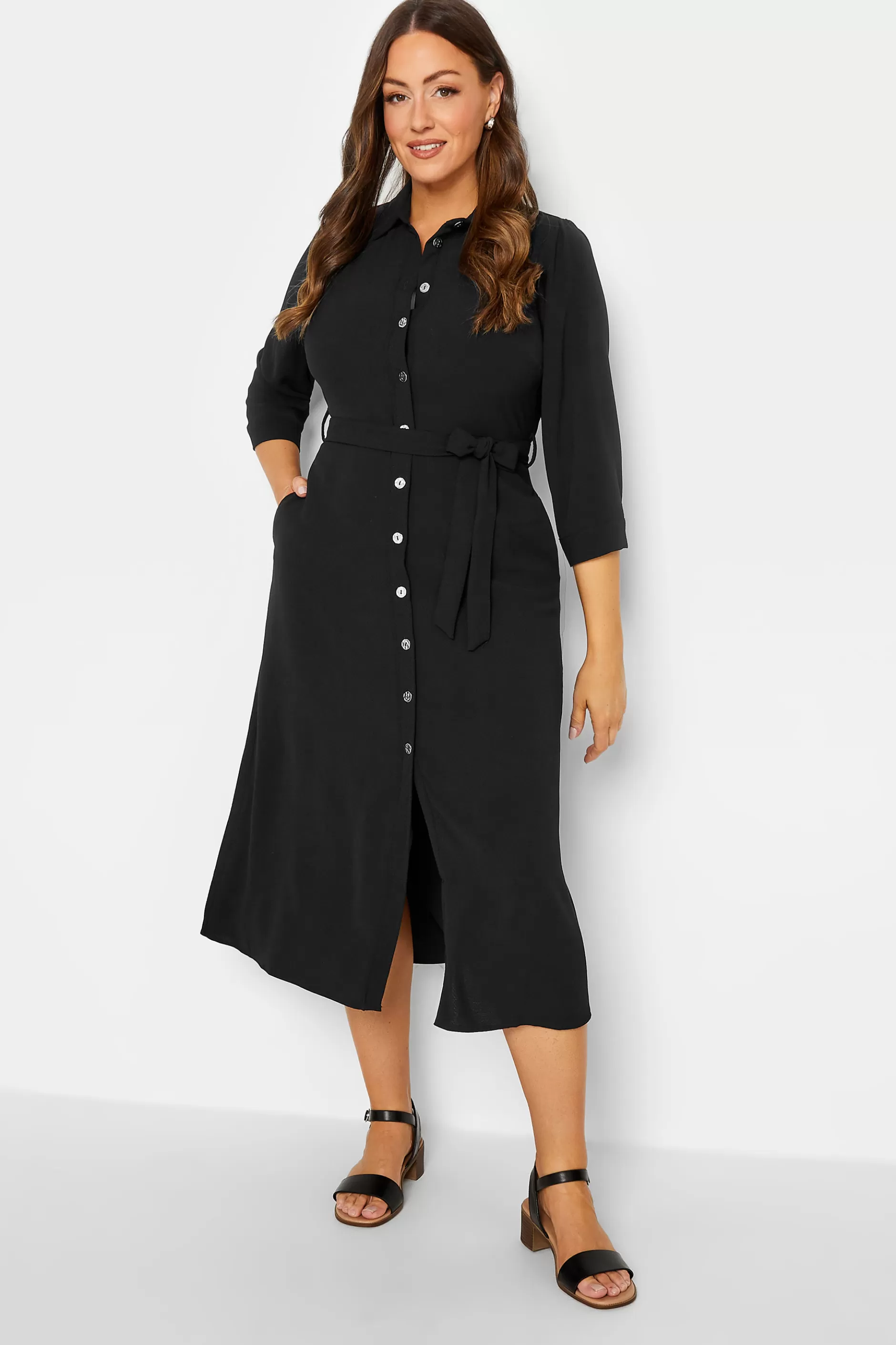 Women M&Co Shirt Dresses> Womens Black Textured Black Shirt Dress