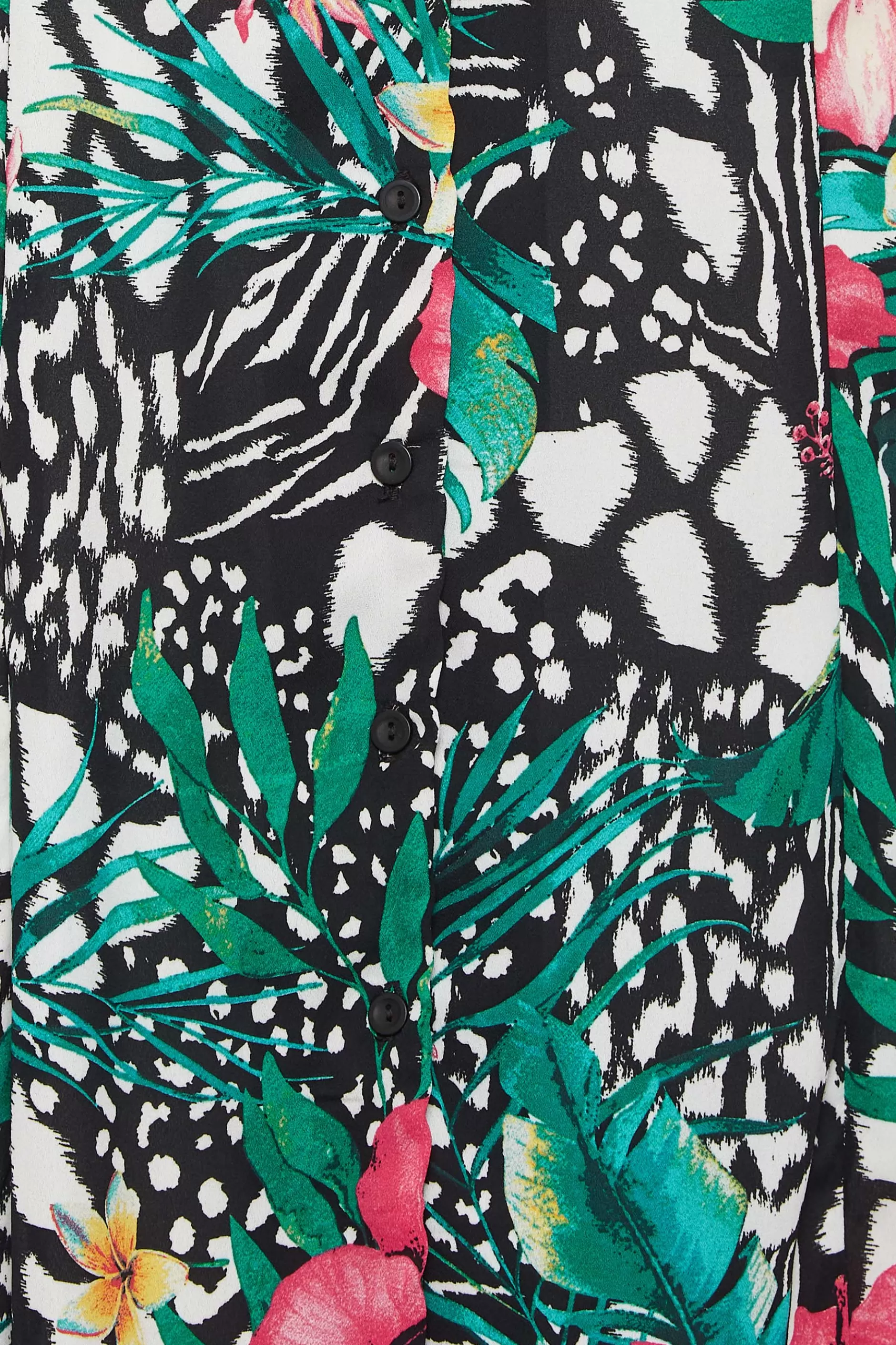 Women M&Co Midi Dresses> Womens Black Tropical Mixed Print Midi Tea Dress