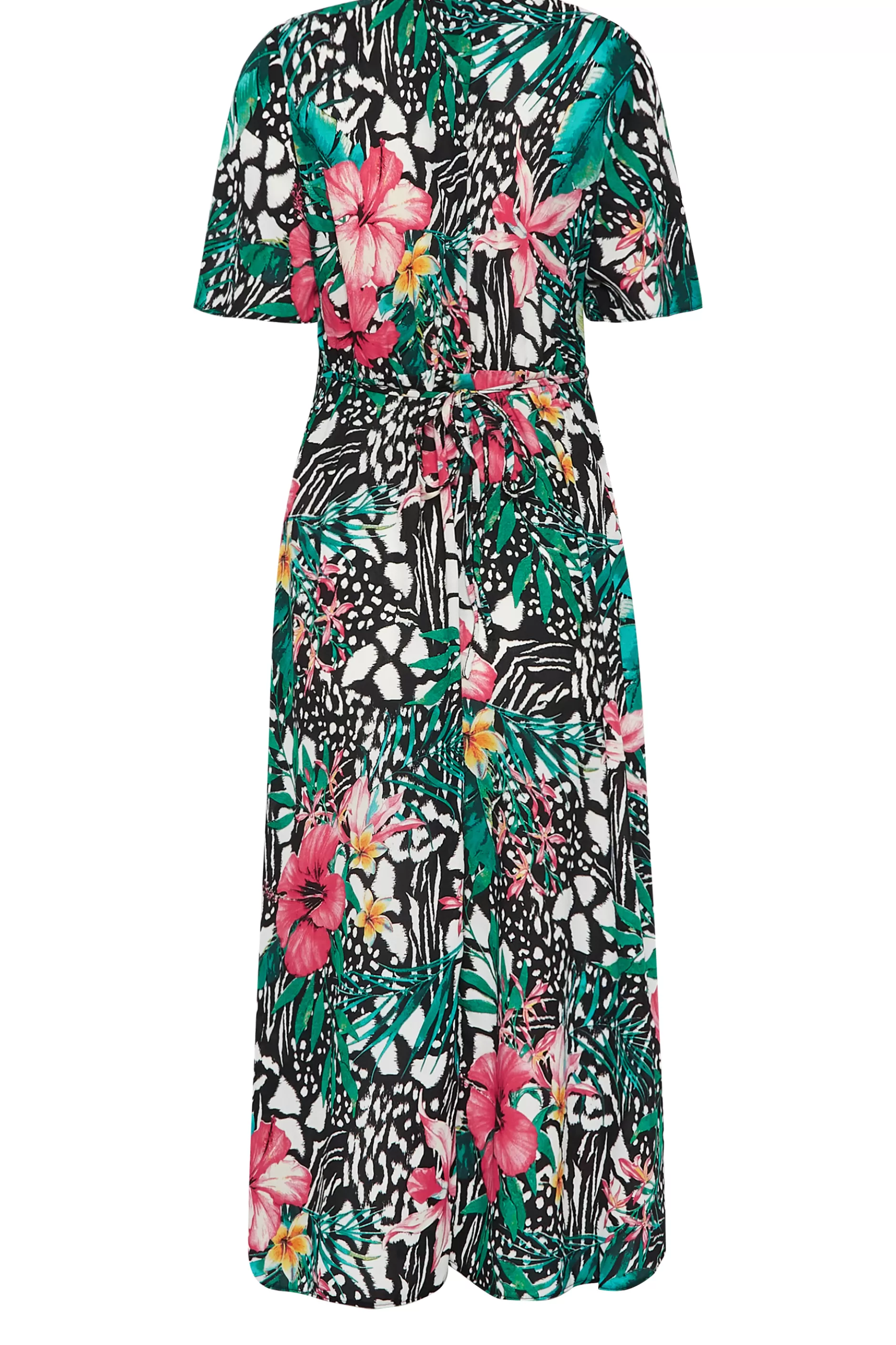 Women M&Co Midi Dresses> Womens Black Tropical Mixed Print Midi Tea Dress