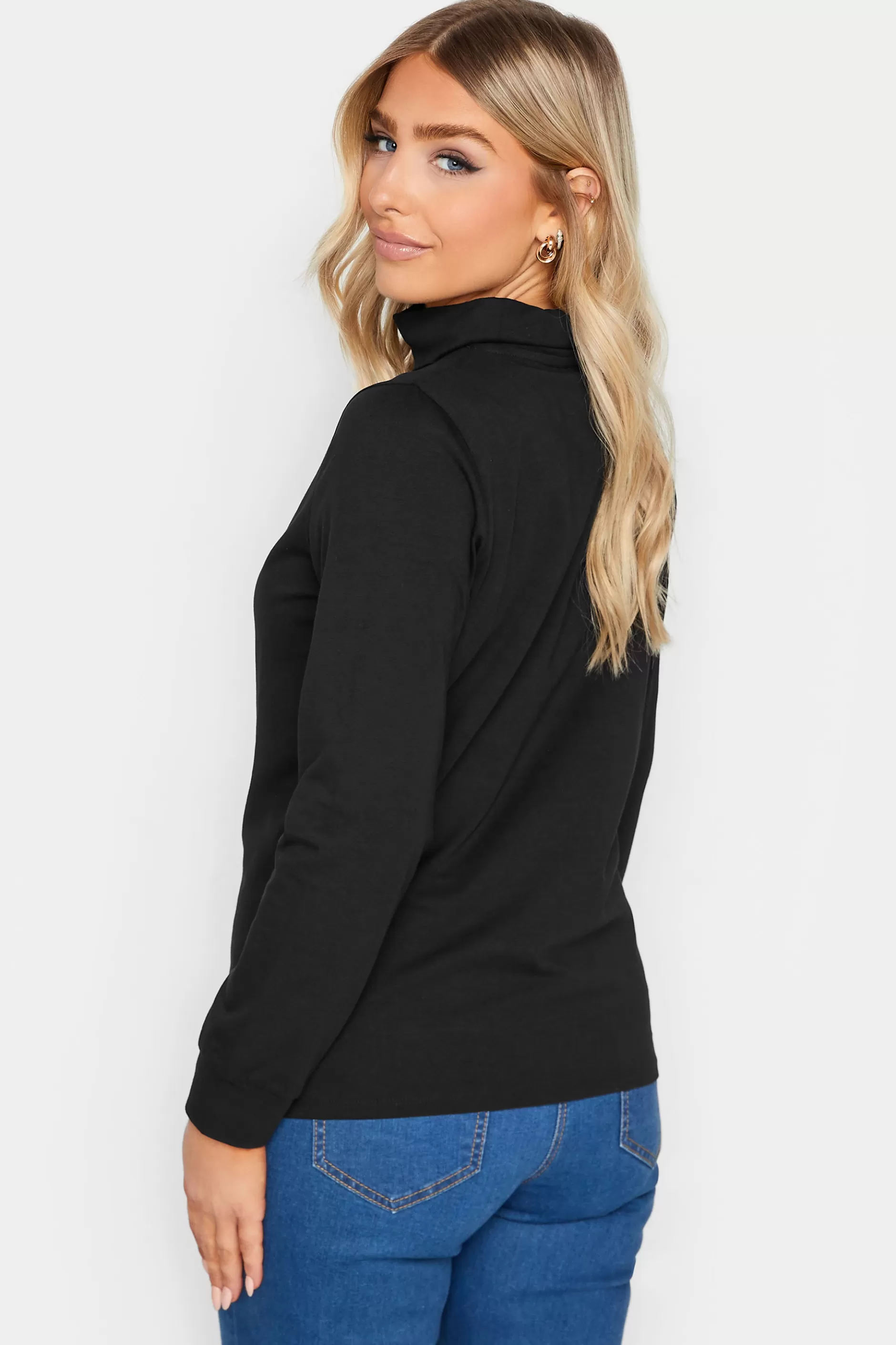 Women M&Co T-Shirts> Womens Black Turtle Neck Long Sleeve Cotton Blend Top