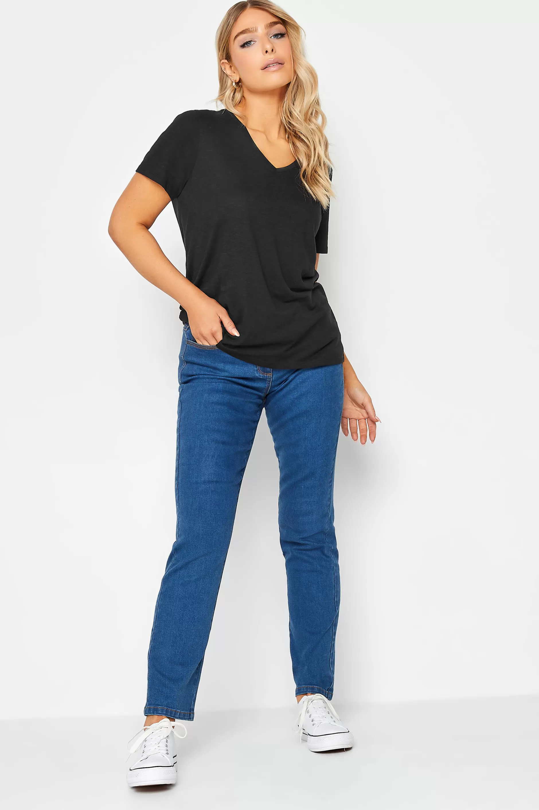 Women M&Co T-Shirts> Womens Black V-Neck Cotton T-Shirt