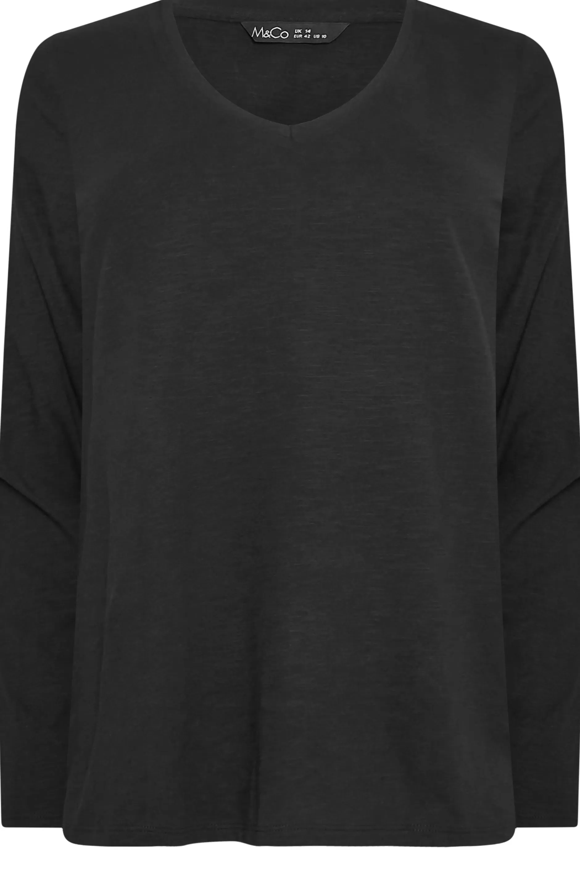 Women M&Co T-Shirts> Womens Black V-Neck Long Sleeve Cotton Blend T-Shirt