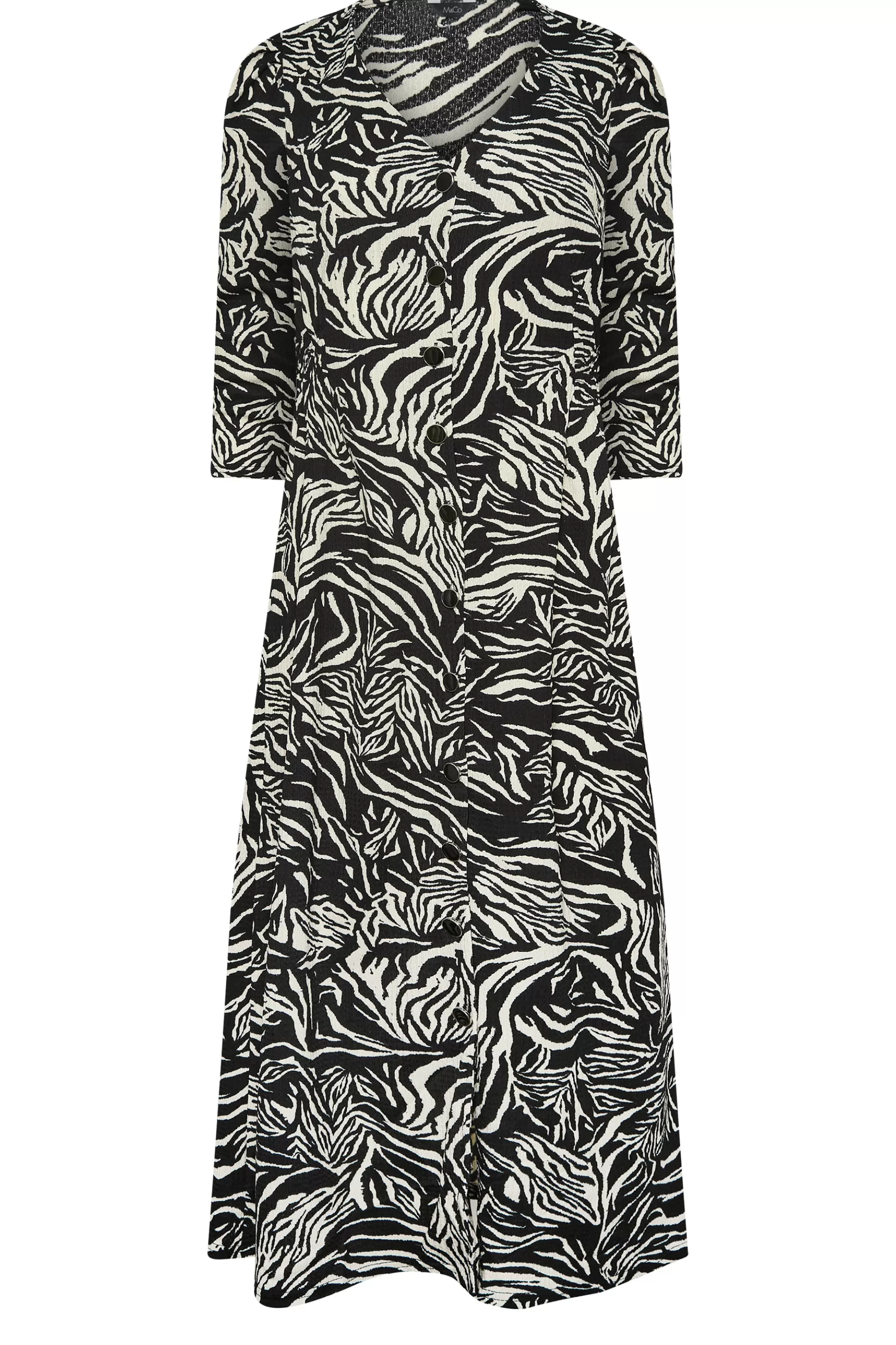 Women M&Co Wedding Guest Dresses> Womens Black Zebra Print Button Through Midaxi Dress