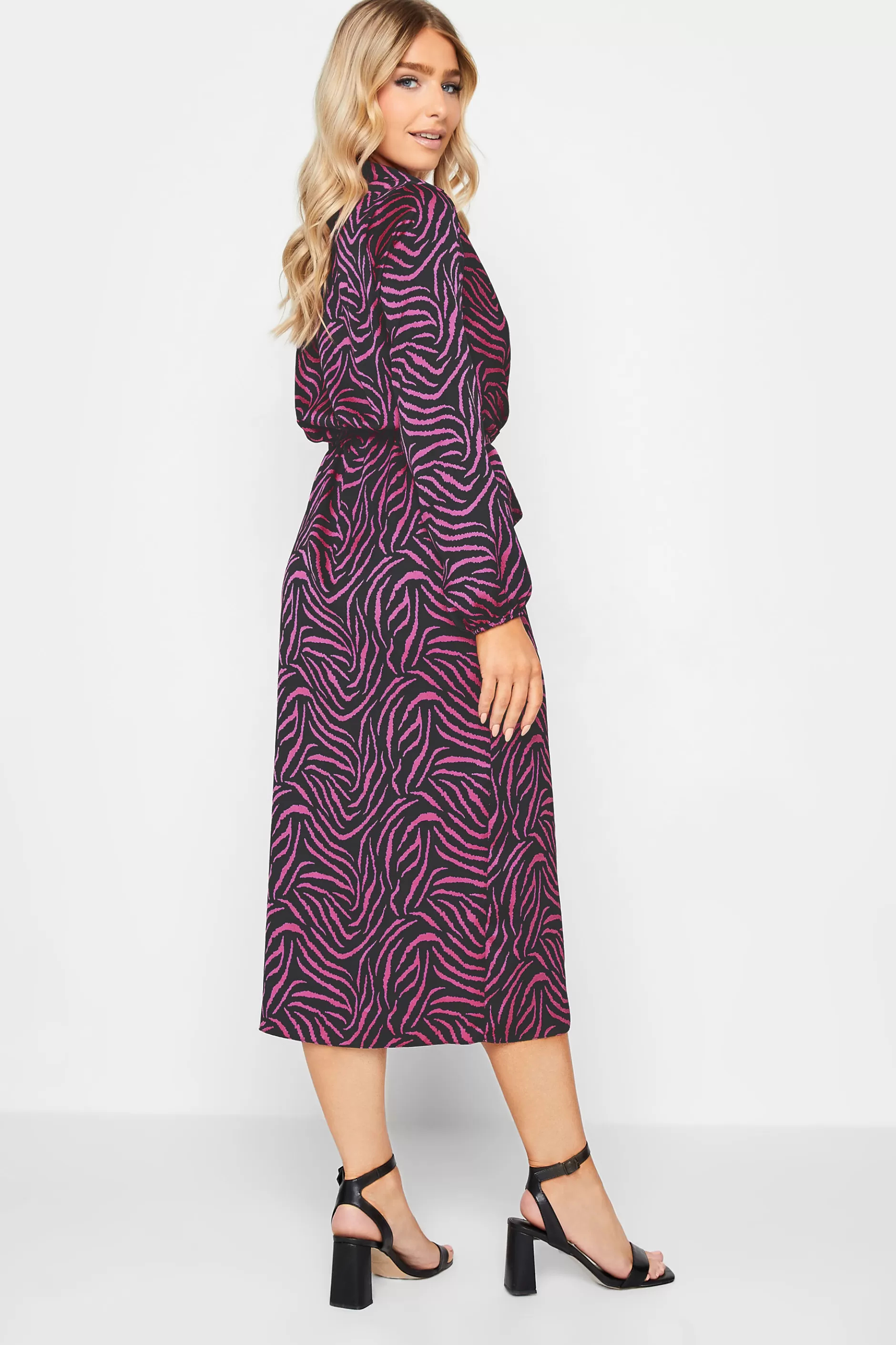 Women M&Co Wedding Guest Dresses> Womens Black Zebra Print Tie Belt Wrap Dress