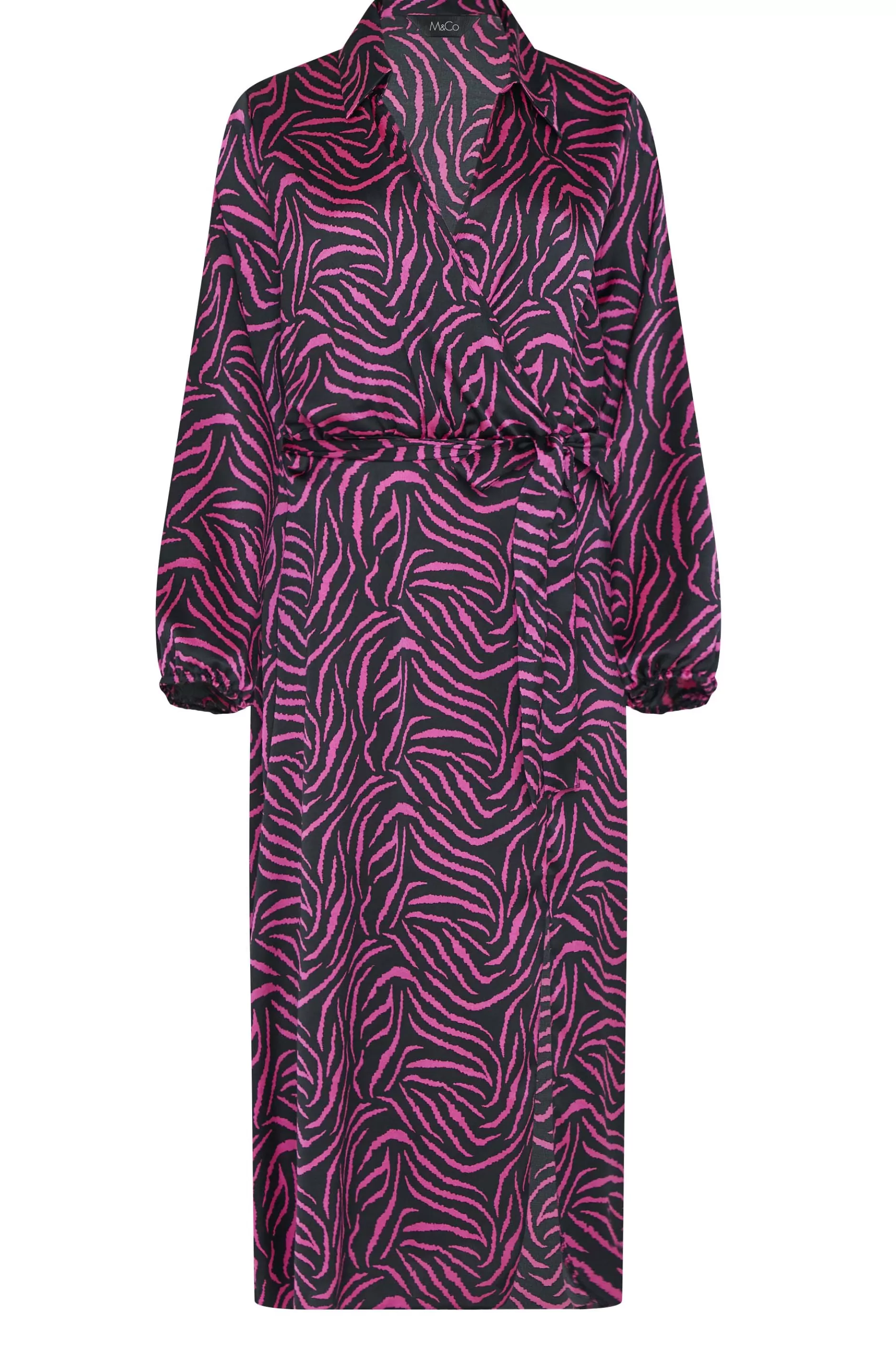 Women M&Co Wedding Guest Dresses> Womens Black Zebra Print Tie Belt Wrap Dress
