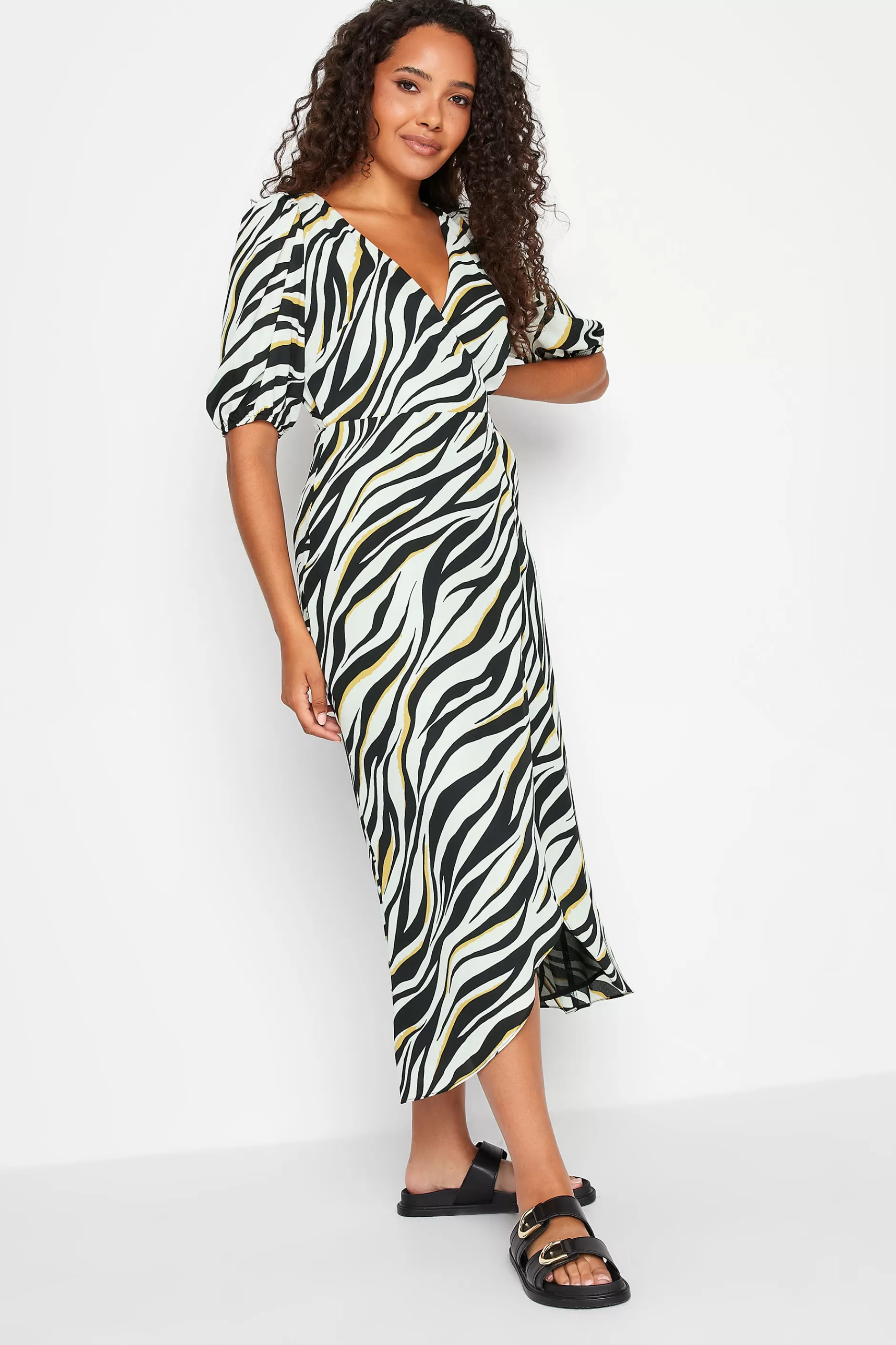 Women M&Co Wedding Guest Dresses> Womens Black Zebra Print Wrap Dress