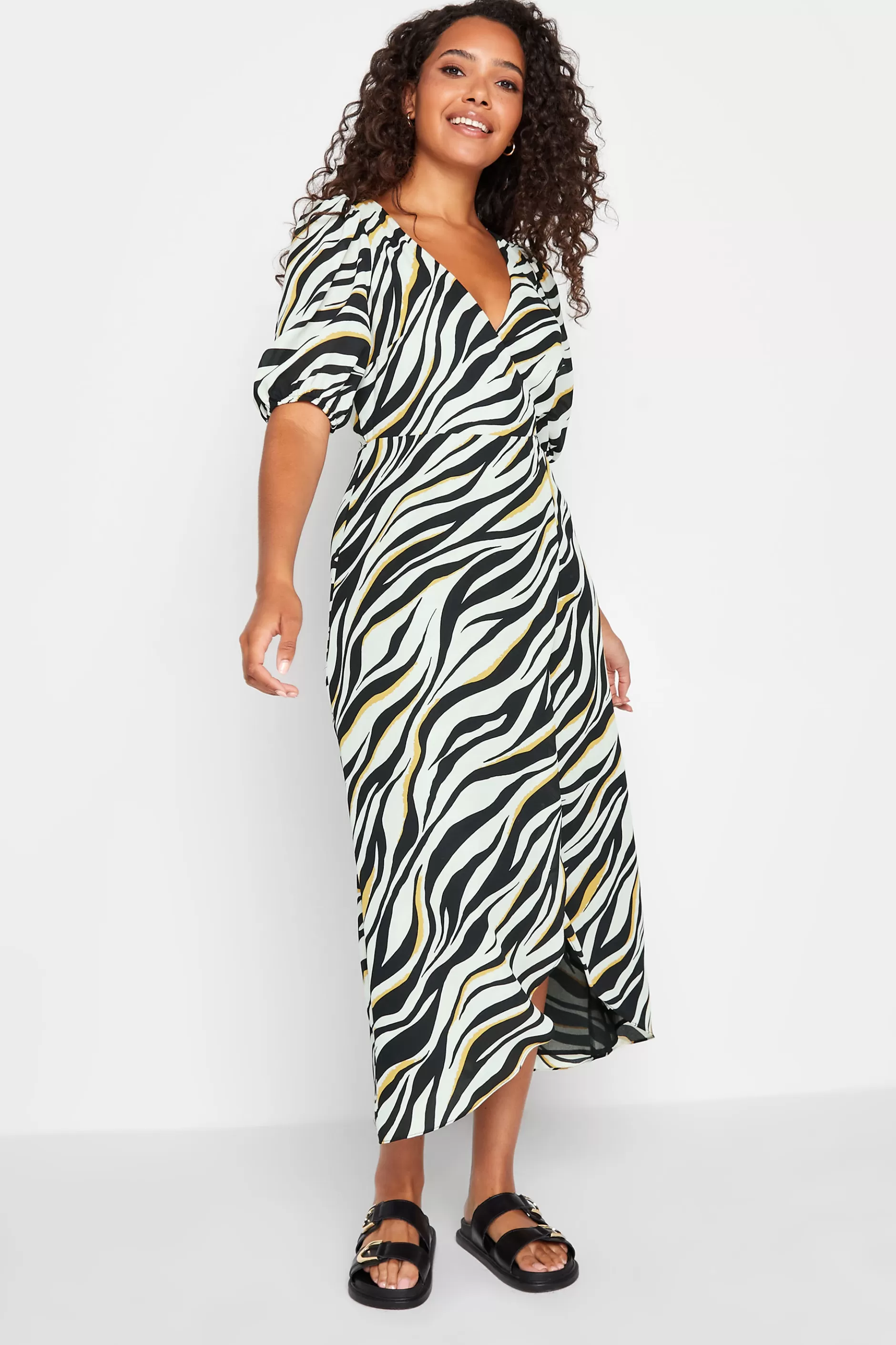 Women M&Co Wedding Guest Dresses> Womens Black Zebra Print Wrap Dress