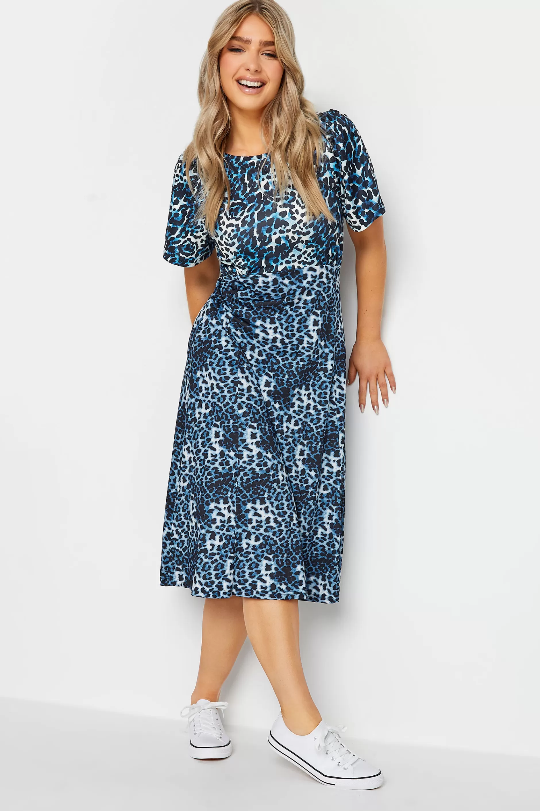 Women M&Co Midi Dresses> Womens Blue Animal Print Midi Dress