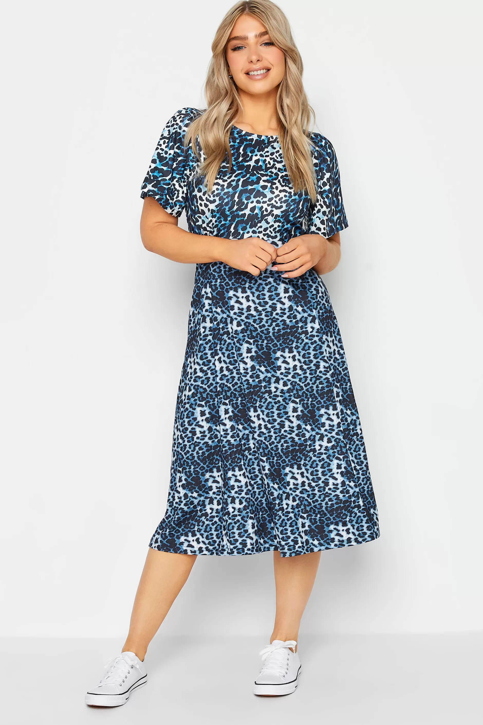 Women M&Co Midi Dresses> Womens Blue Animal Print Midi Dress