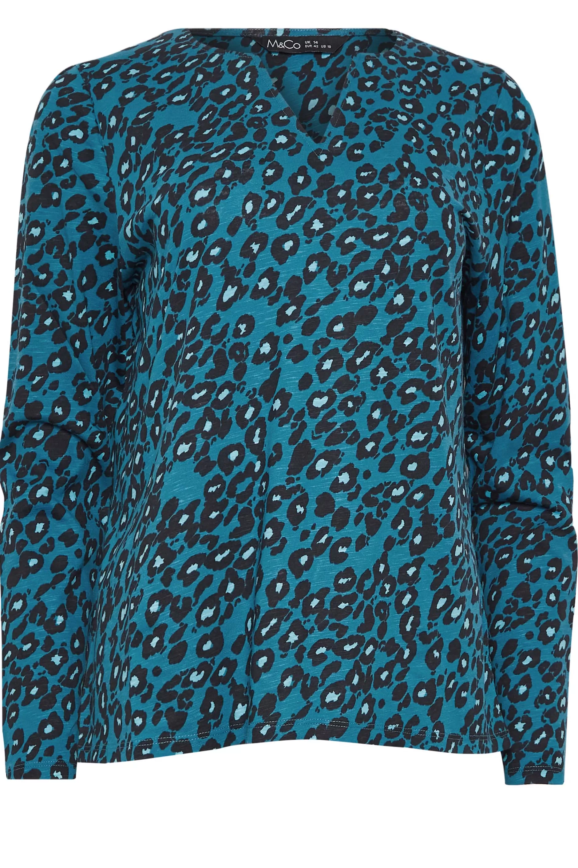 Women M&Co T-Shirts> Womens Blue Animal Print Notch Neck Cotton T-Shirt