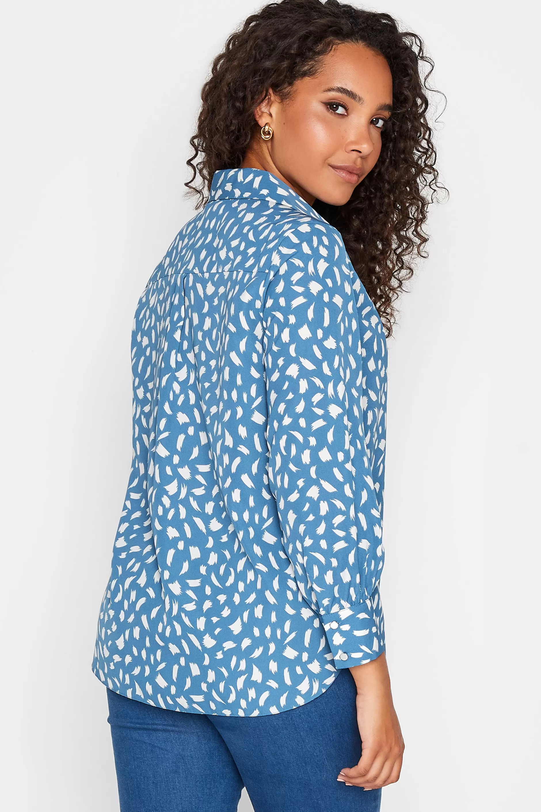 Women M&Co Shirts> Womens Blue Brush Stroke Print Half Placket Shirt