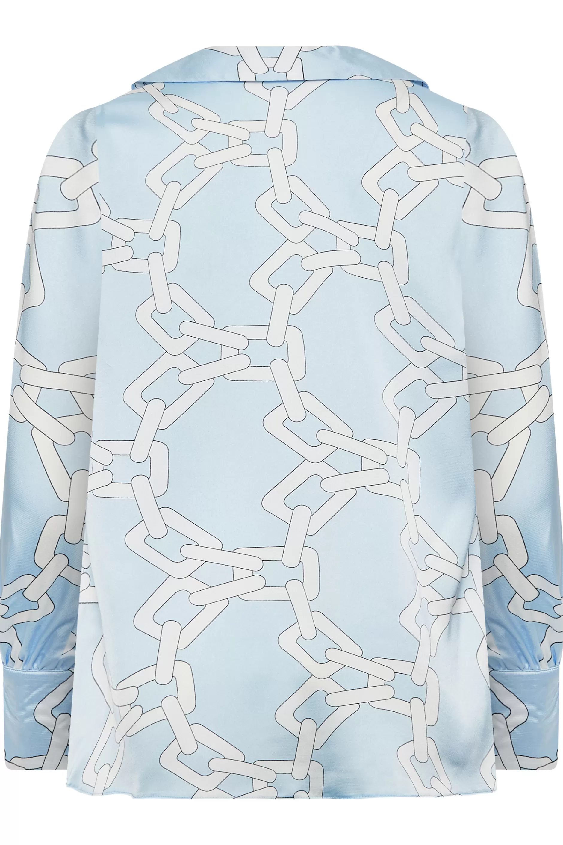 Women M&Co Long Sleeve Tops> Womens Blue Chain Print Cowl Neck Satin Blouse