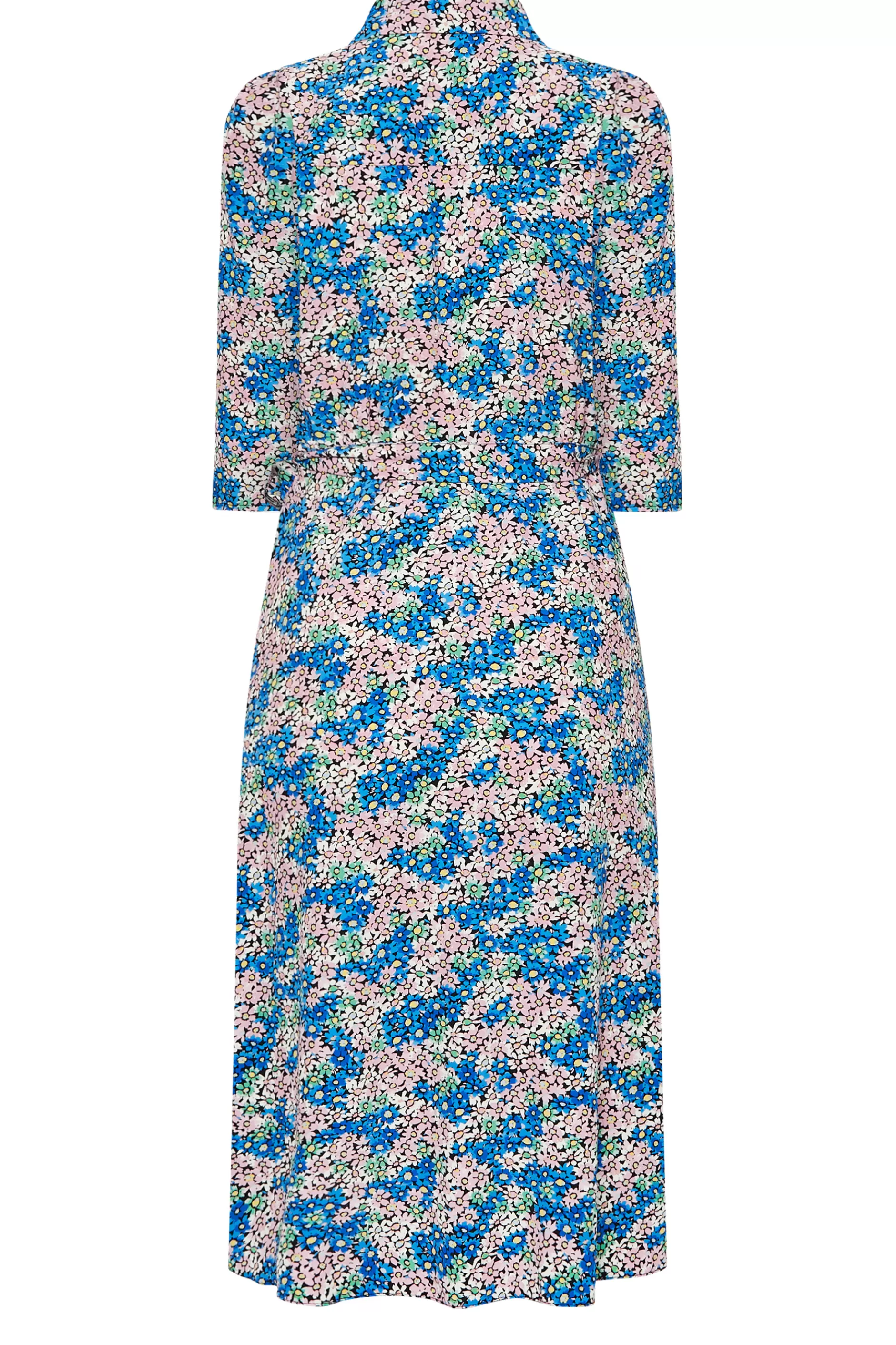 Women M&Co Shirt Dresses> Womens Blue Ditsy Floral Tie Belt Dress