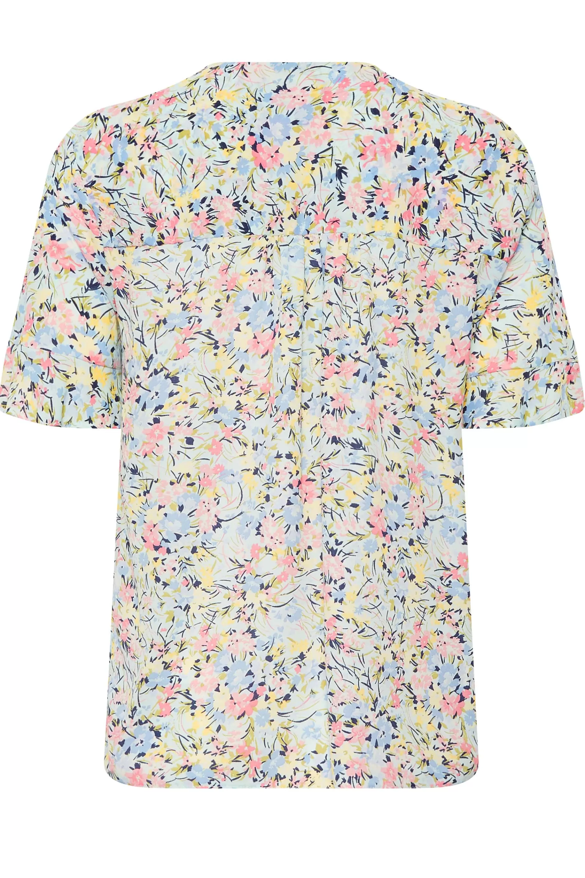 Women M&Co Shirts> Womens Blue Floral Print Frill Sleeve Blouse
