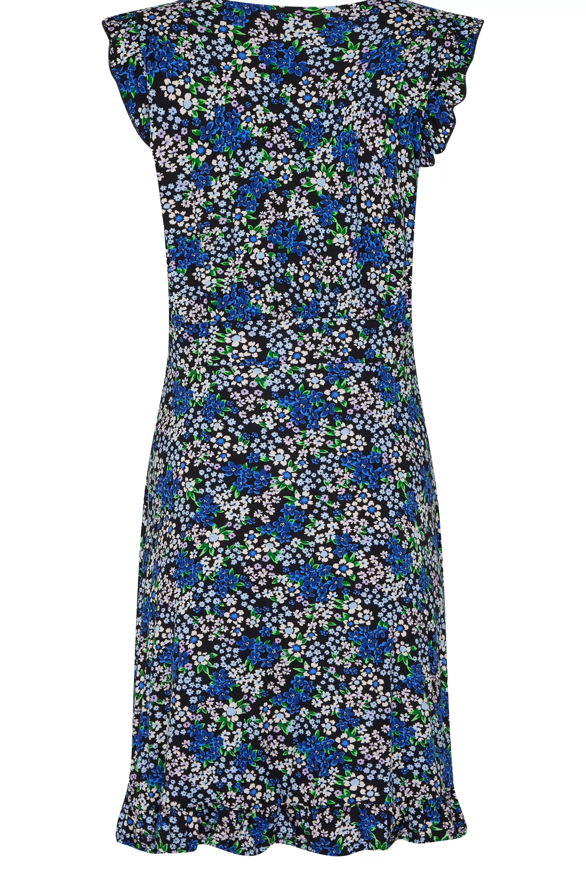 Women M&Co Midi Dresses> Womens Blue Floral Print Frill Sleeve Mini Dress