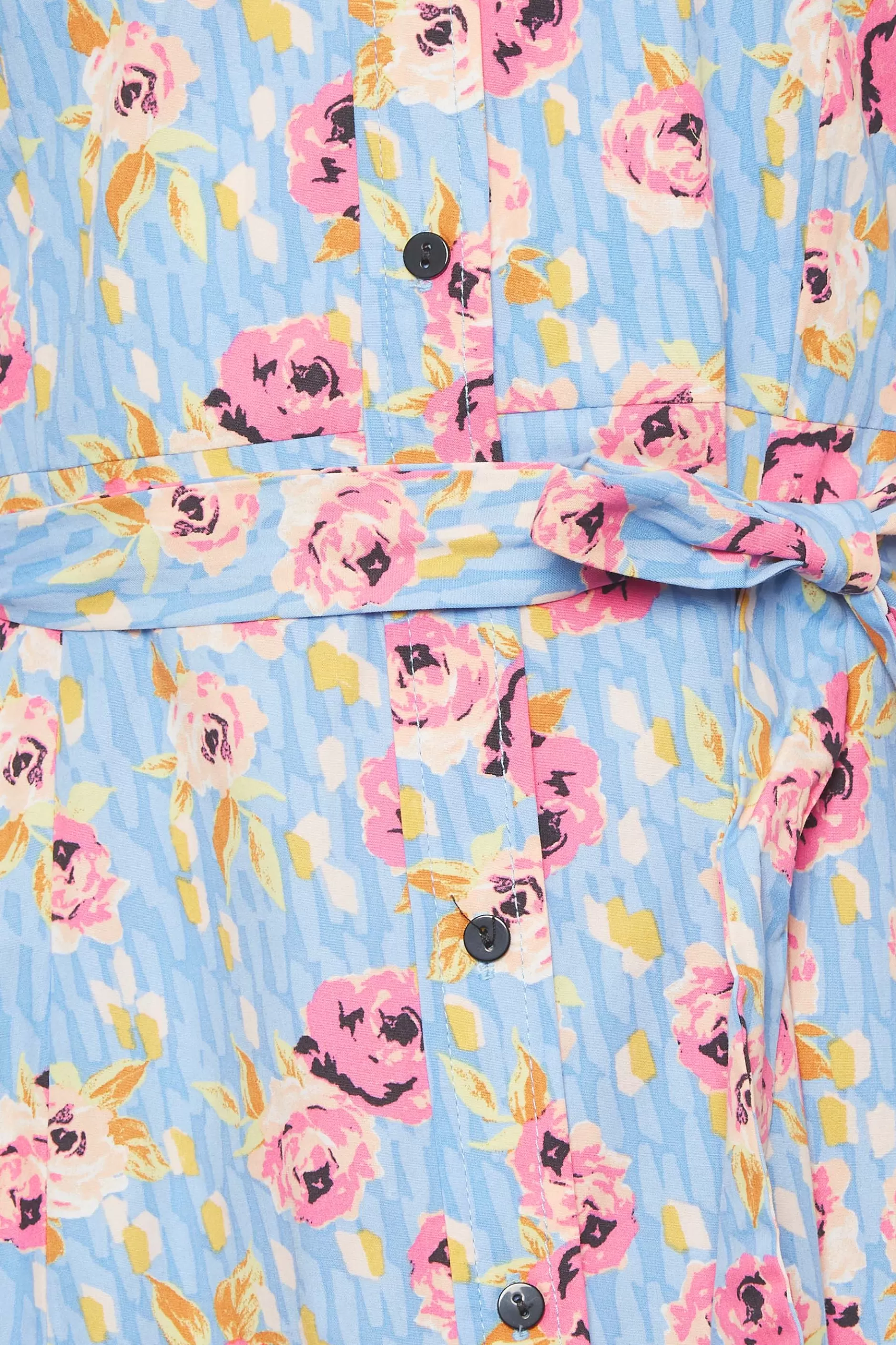 Women M&Co Wedding Guest Dresses> Womens Blue Floral Print Tie Waist Shirt Dress