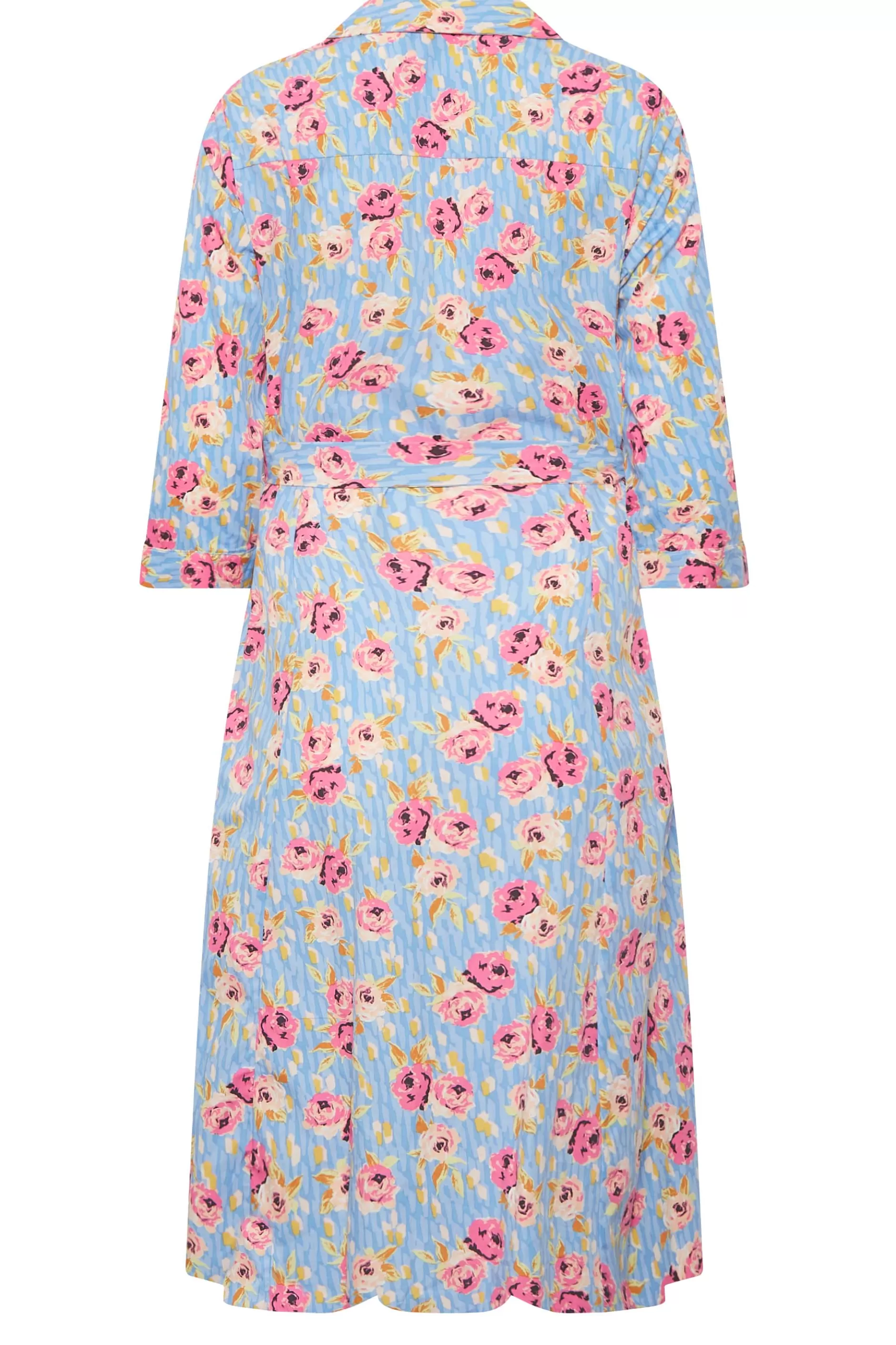 Women M&Co Wedding Guest Dresses> Womens Blue Floral Print Tie Waist Shirt Dress