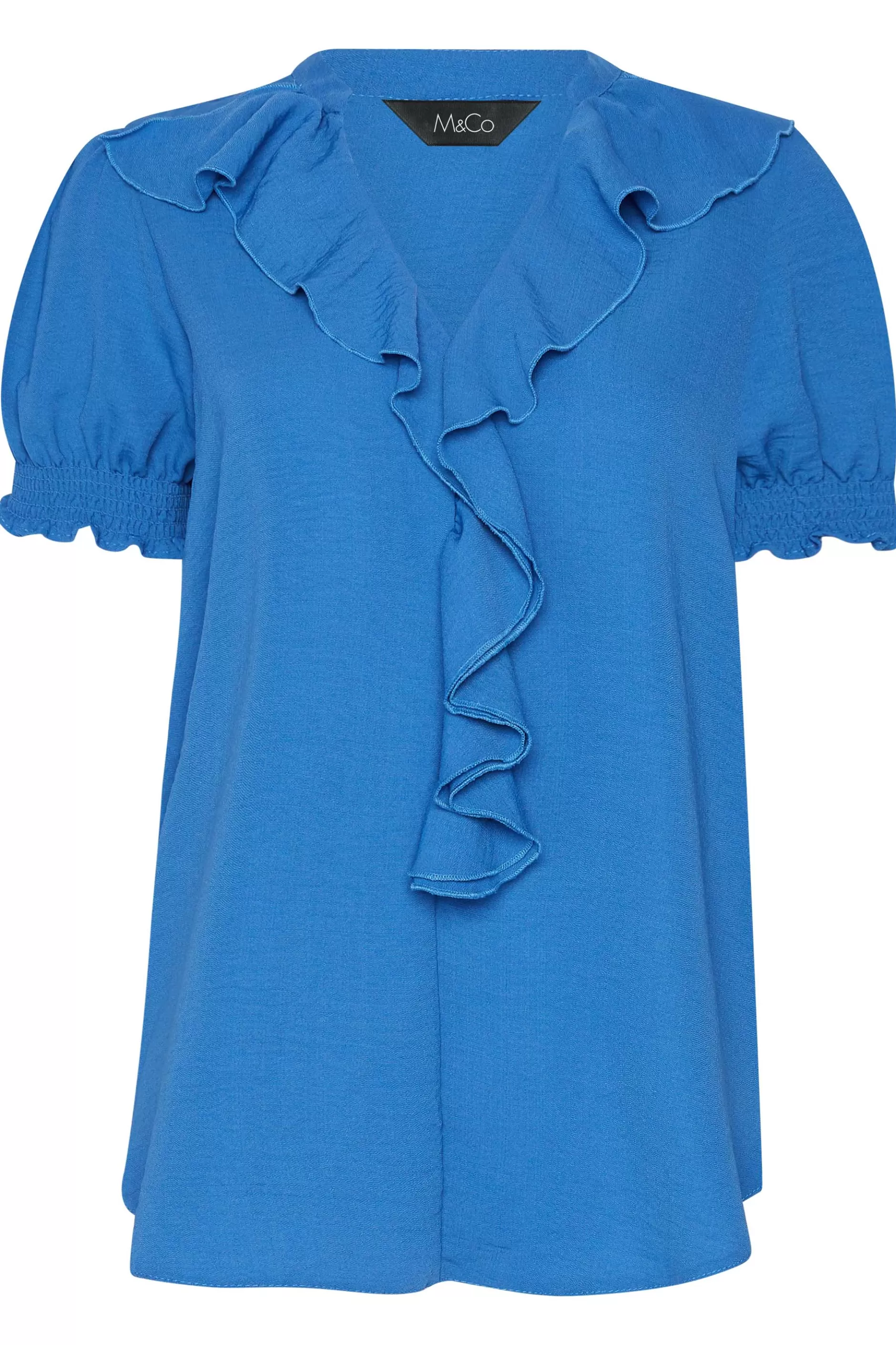 Women M&Co Short Sleeve Tops> Womens Blue Frill Front Blouse