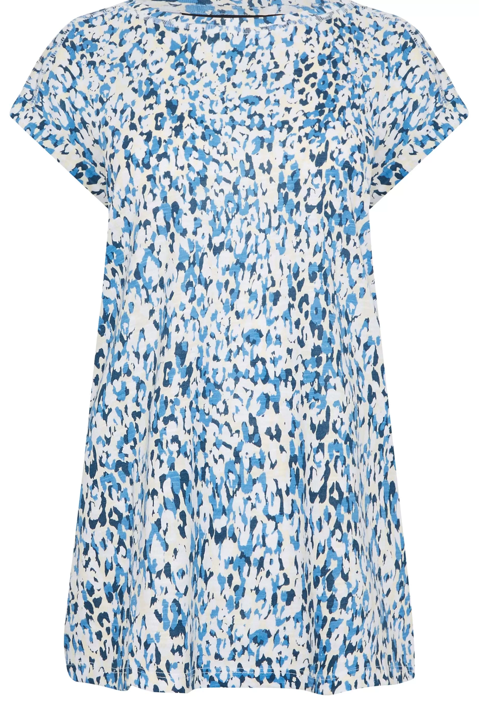 Women M&Co T-Shirts> Womens Blue Leopard Print Short Sleeve Cotton Blend Top