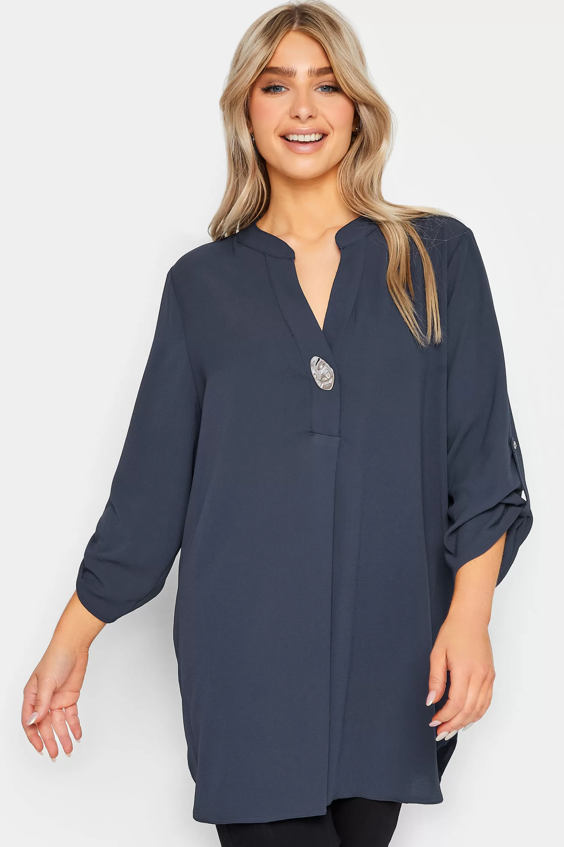 Women M&Co Shirts> Womens Blue Long Sleeve Button Blouse