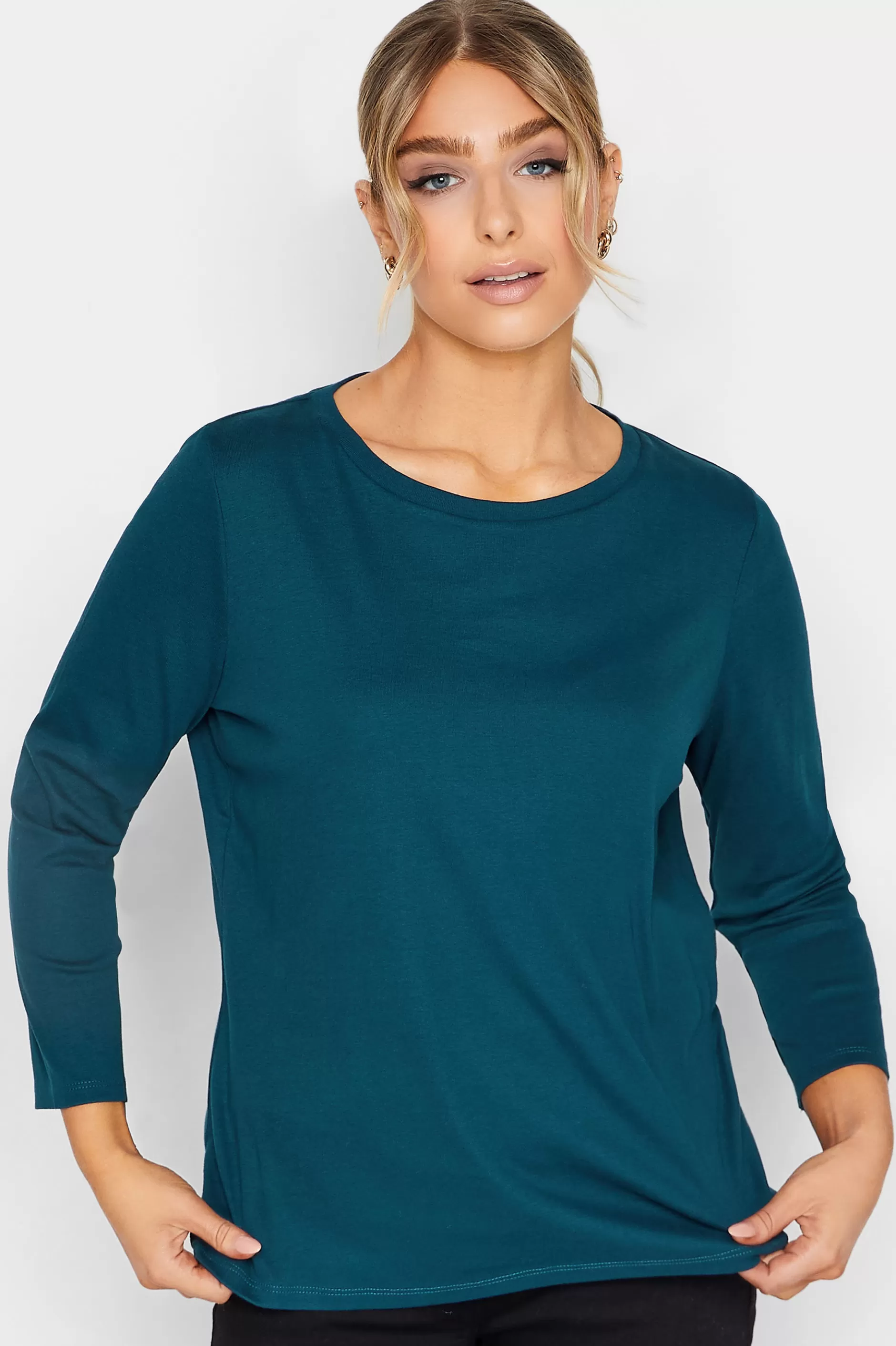 Women M&Co T-Shirts> Womens Blue Long Sleeve Cotton Blend Top