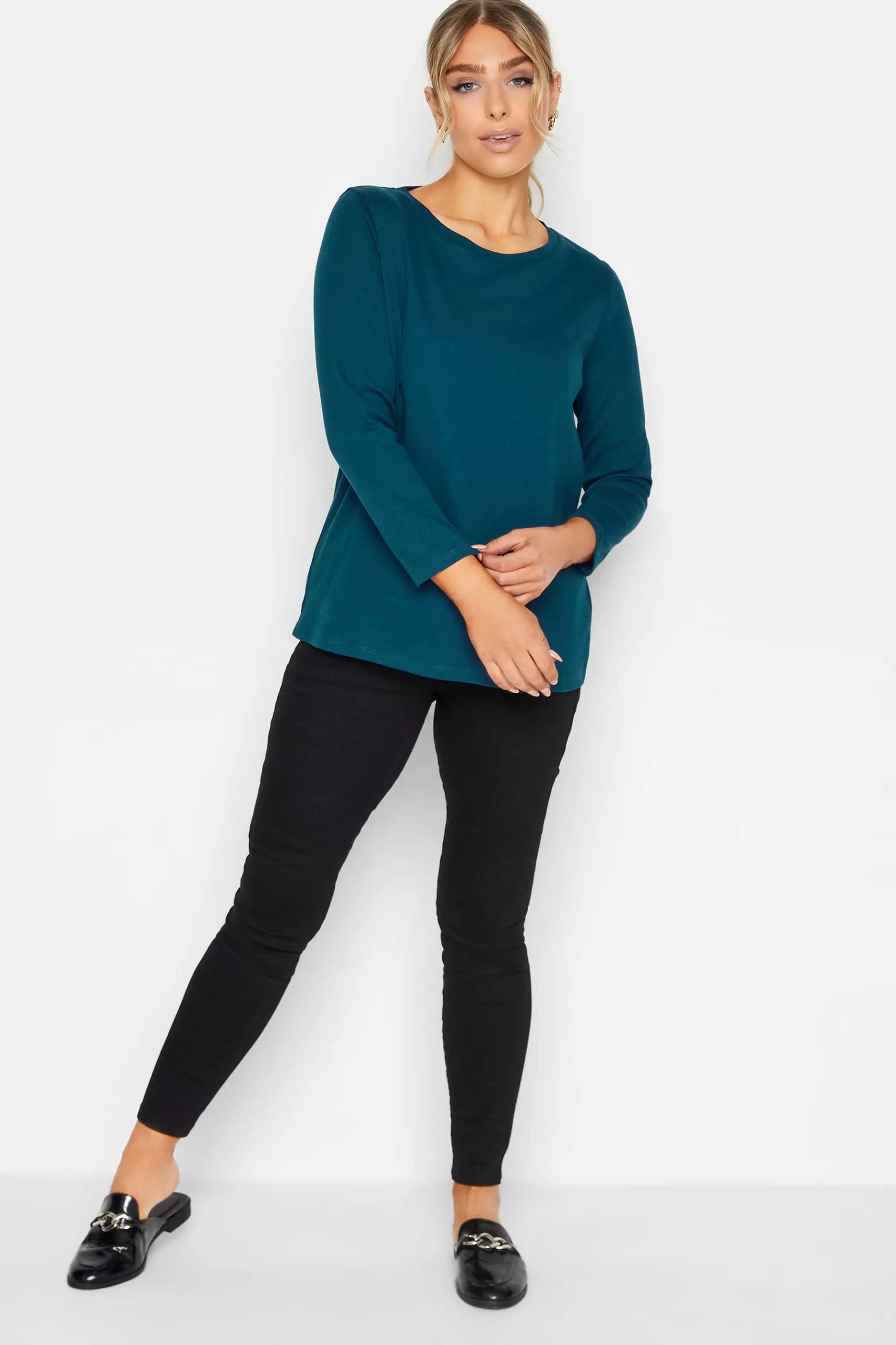 Women M&Co T-Shirts> Womens Blue Long Sleeve Cotton Blend Top