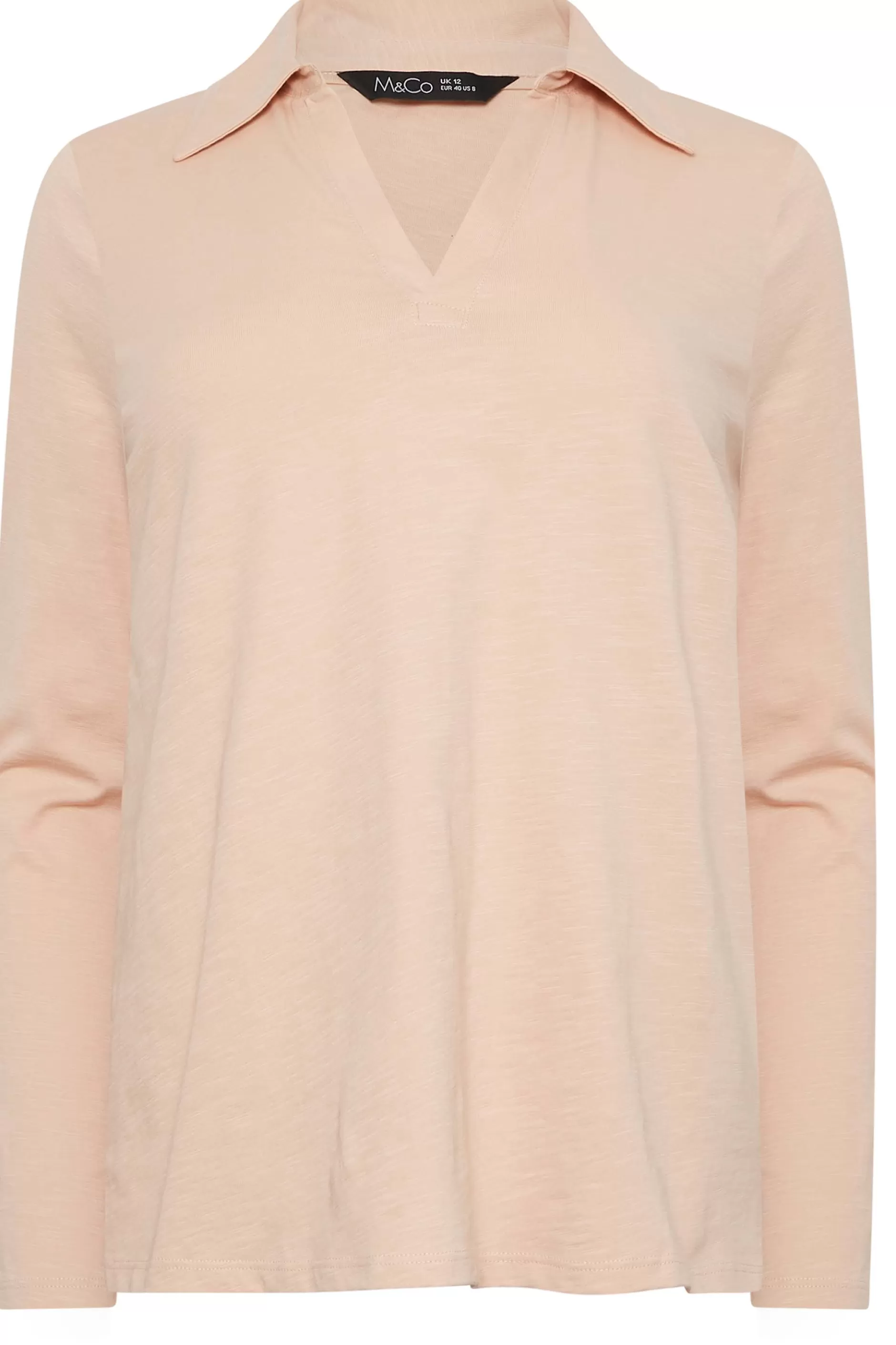 Women M&Co T-Shirts> Womens Blush Pink Collared Long Sleeve Cotton Top