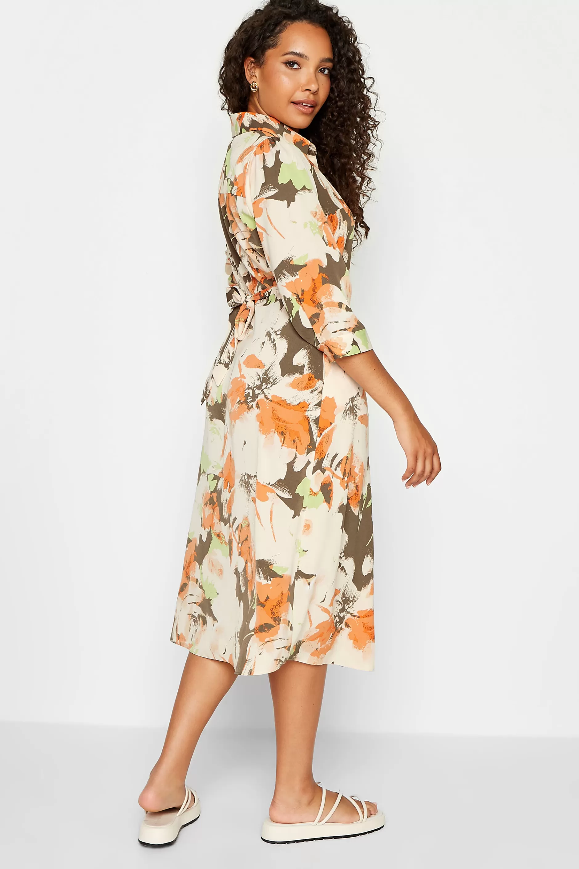 Women M&Co Wedding Guest Dresses> Womens Brown Floral Print Button Through Shirt Dress