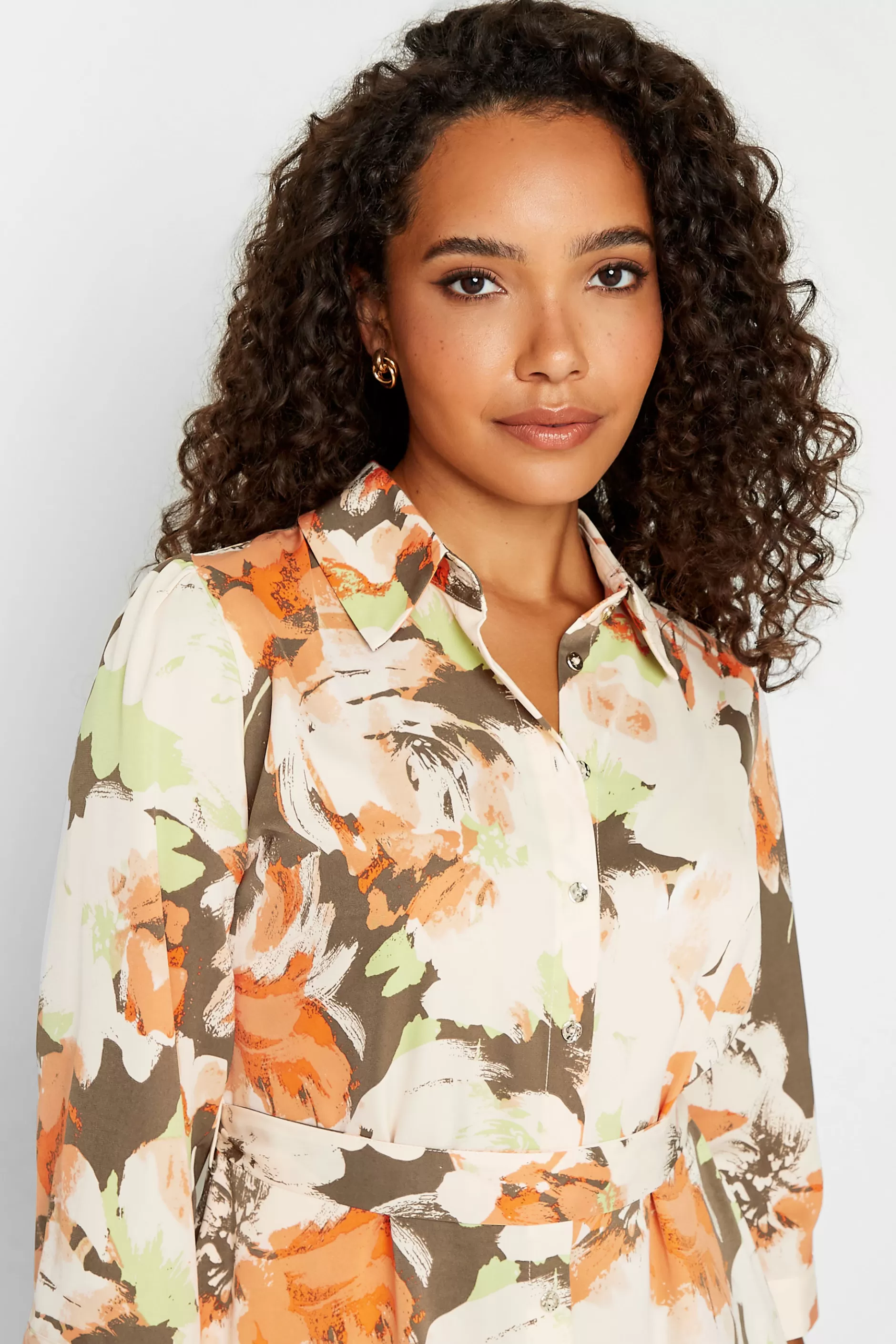 Women M&Co Wedding Guest Dresses> Womens Brown Floral Print Button Through Shirt Dress