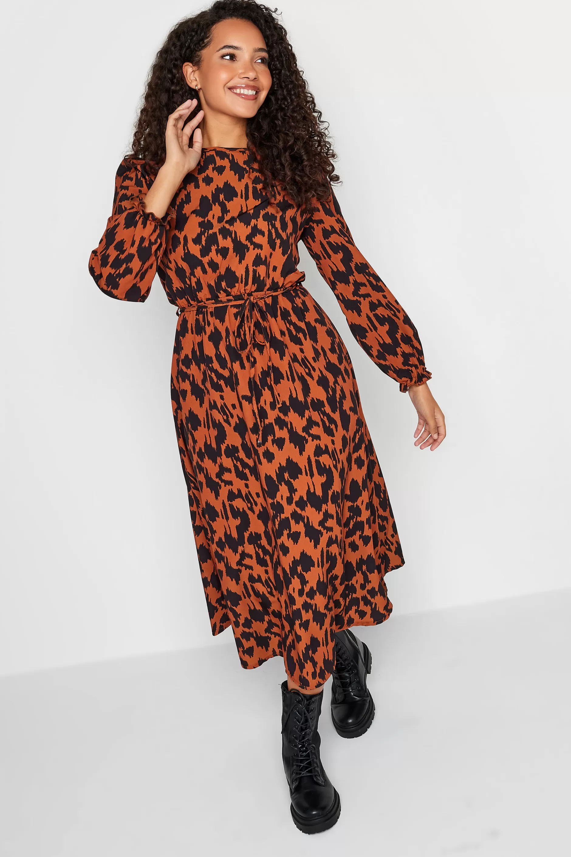 Women M&Co Midi Dresses> Womens Brown Leopard Print Smock Dress