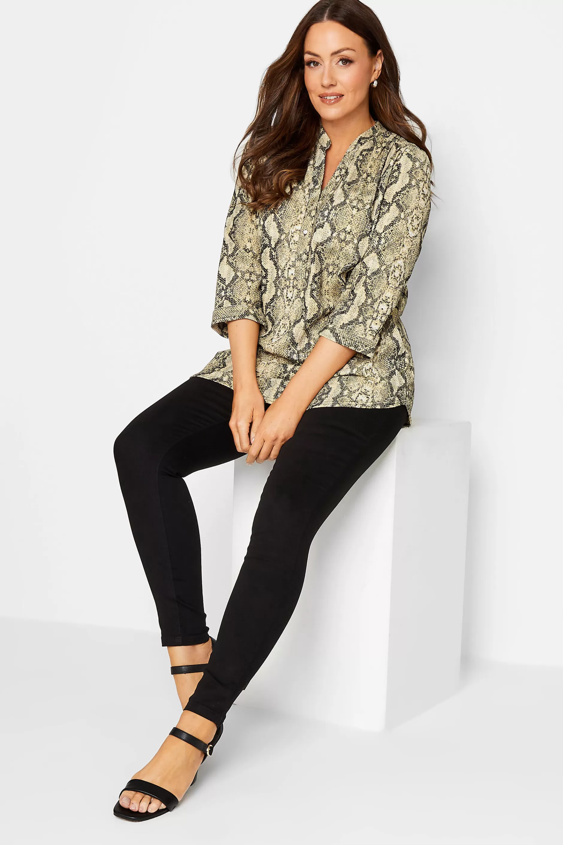 Women M&Co Shirts> Womens Brown Snake Print Half Placket Shirt