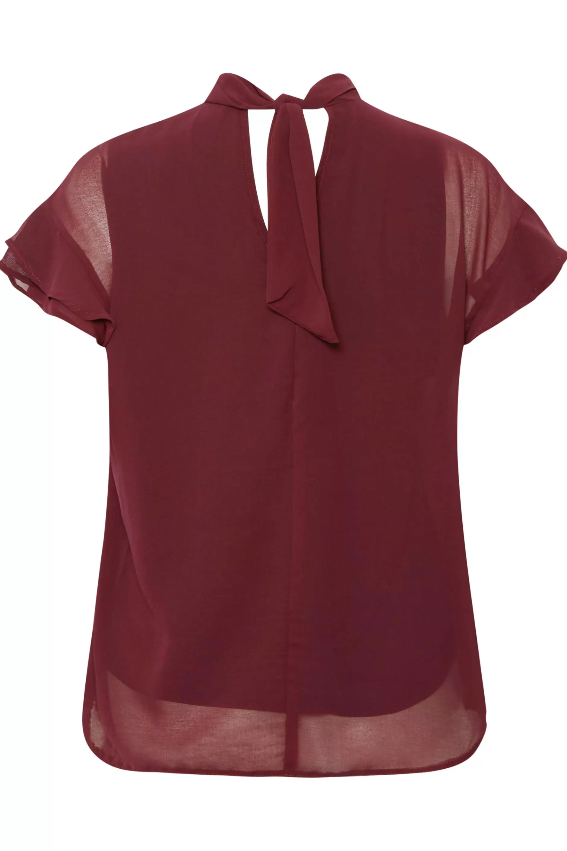 Women M&Co Short Sleeve Tops> Womens Burgundy Red High Neck Frill Sleeve Blouse