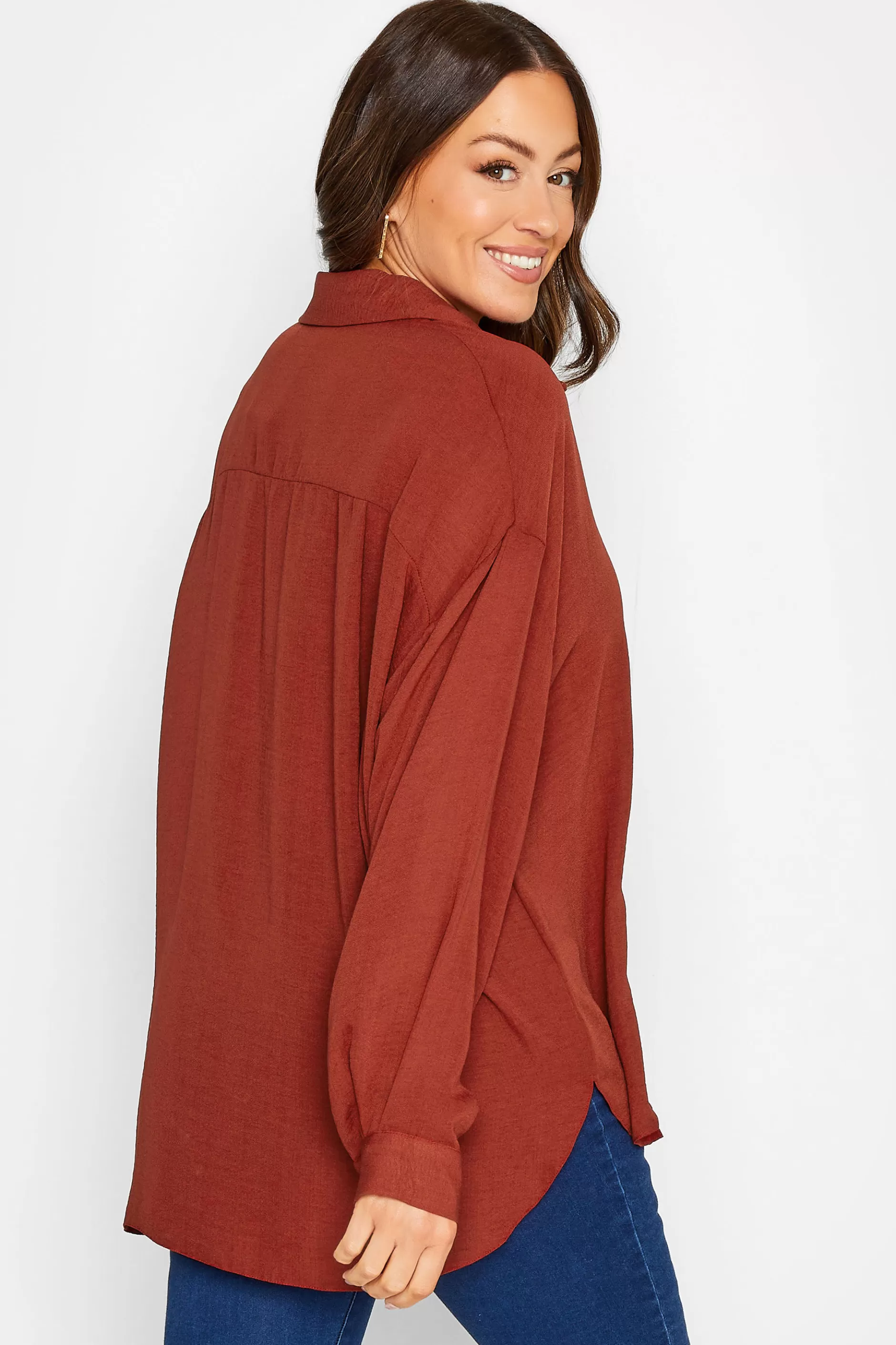 Women M&Co Shirts> Womens Burnt Orange Button Through Pocket Shirt