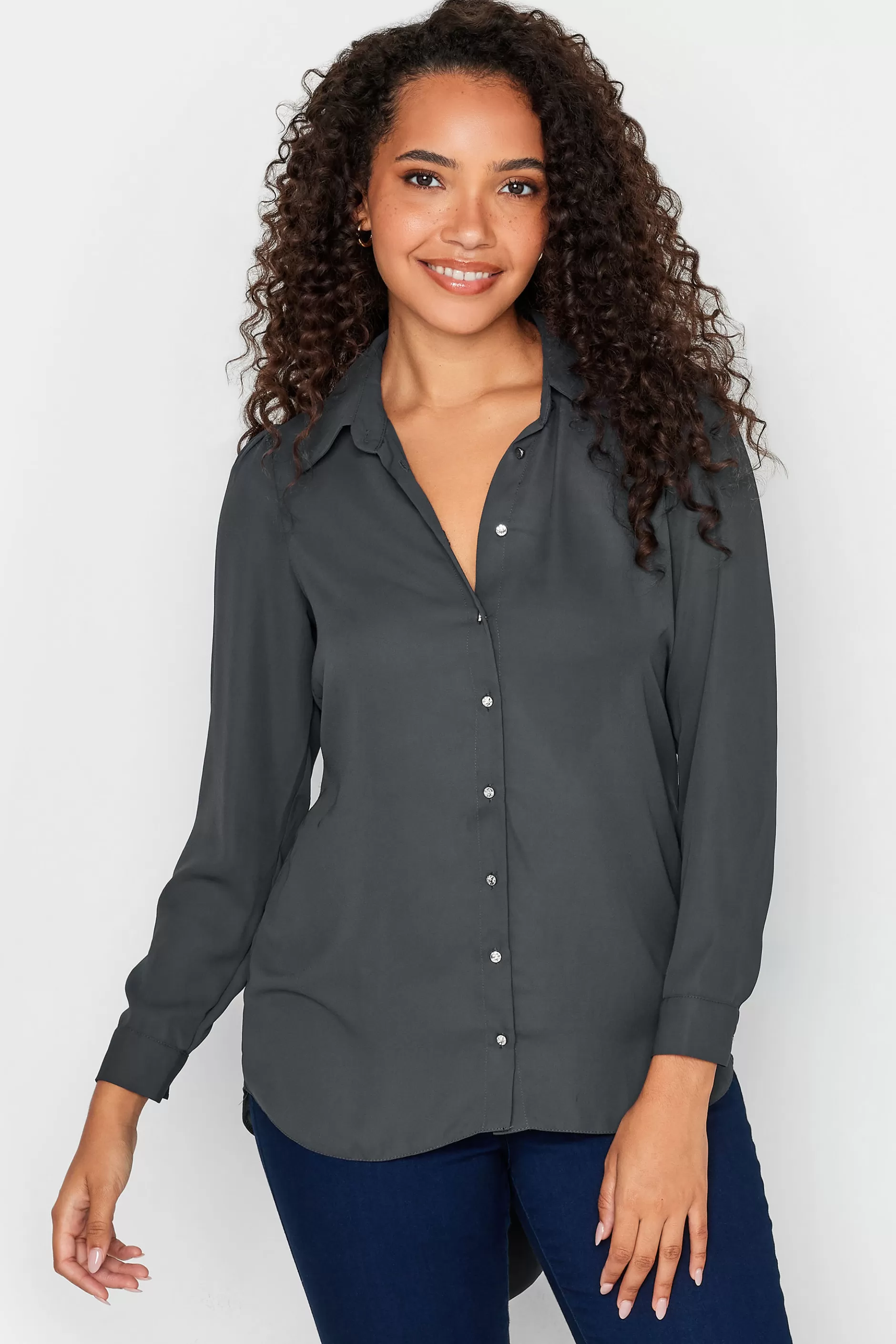 Women M&Co Shirts> Womens Charcoal Grey Tie Back Tunic Shirt